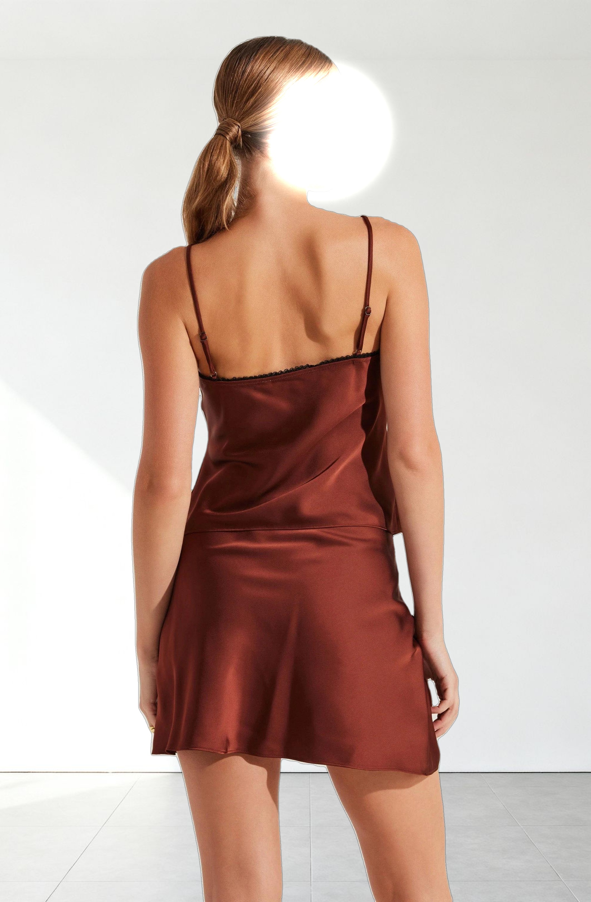 Satin Lace Trim Mini Skirt