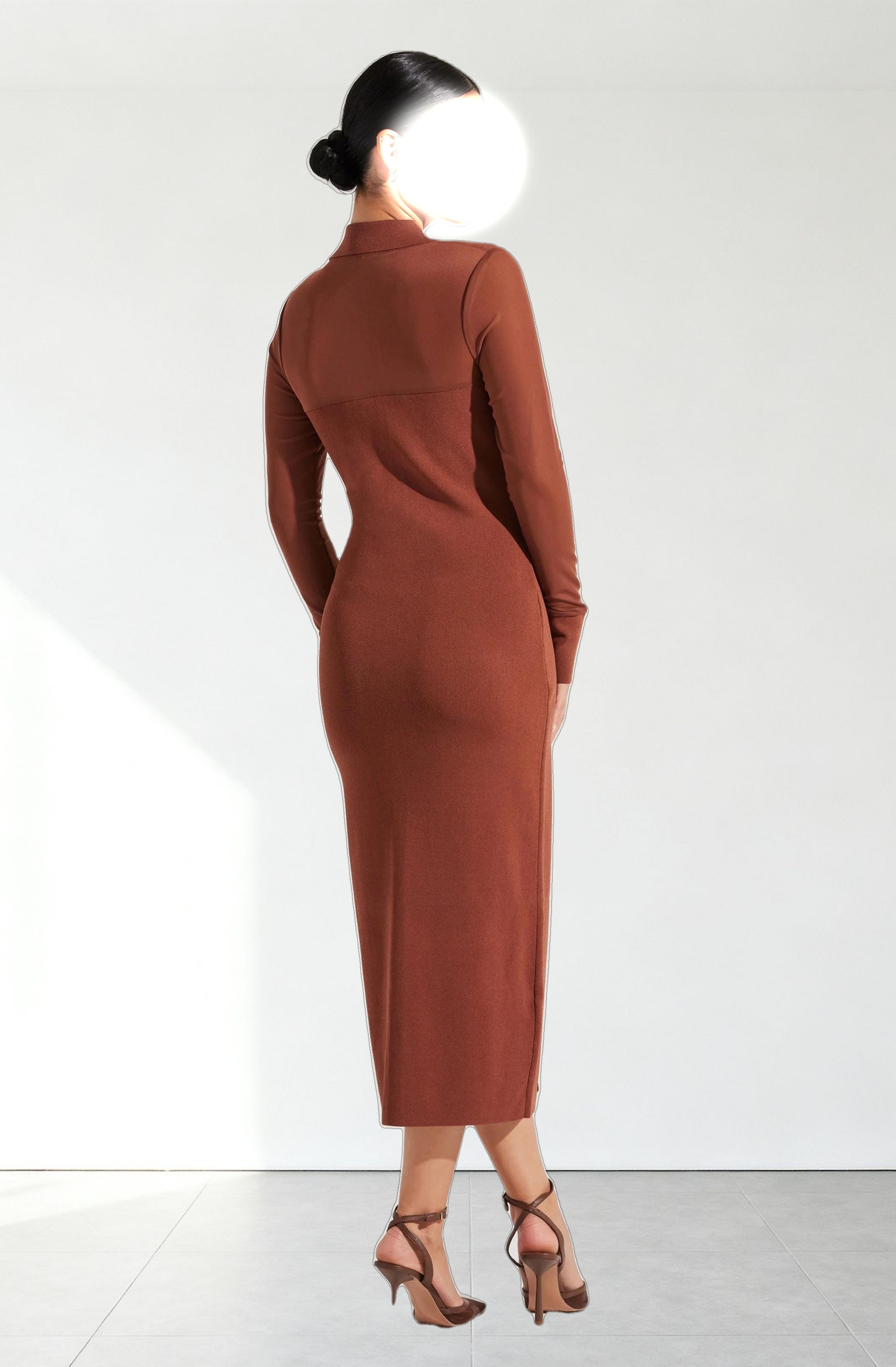 Contrast Mesh Collared Midi Dress