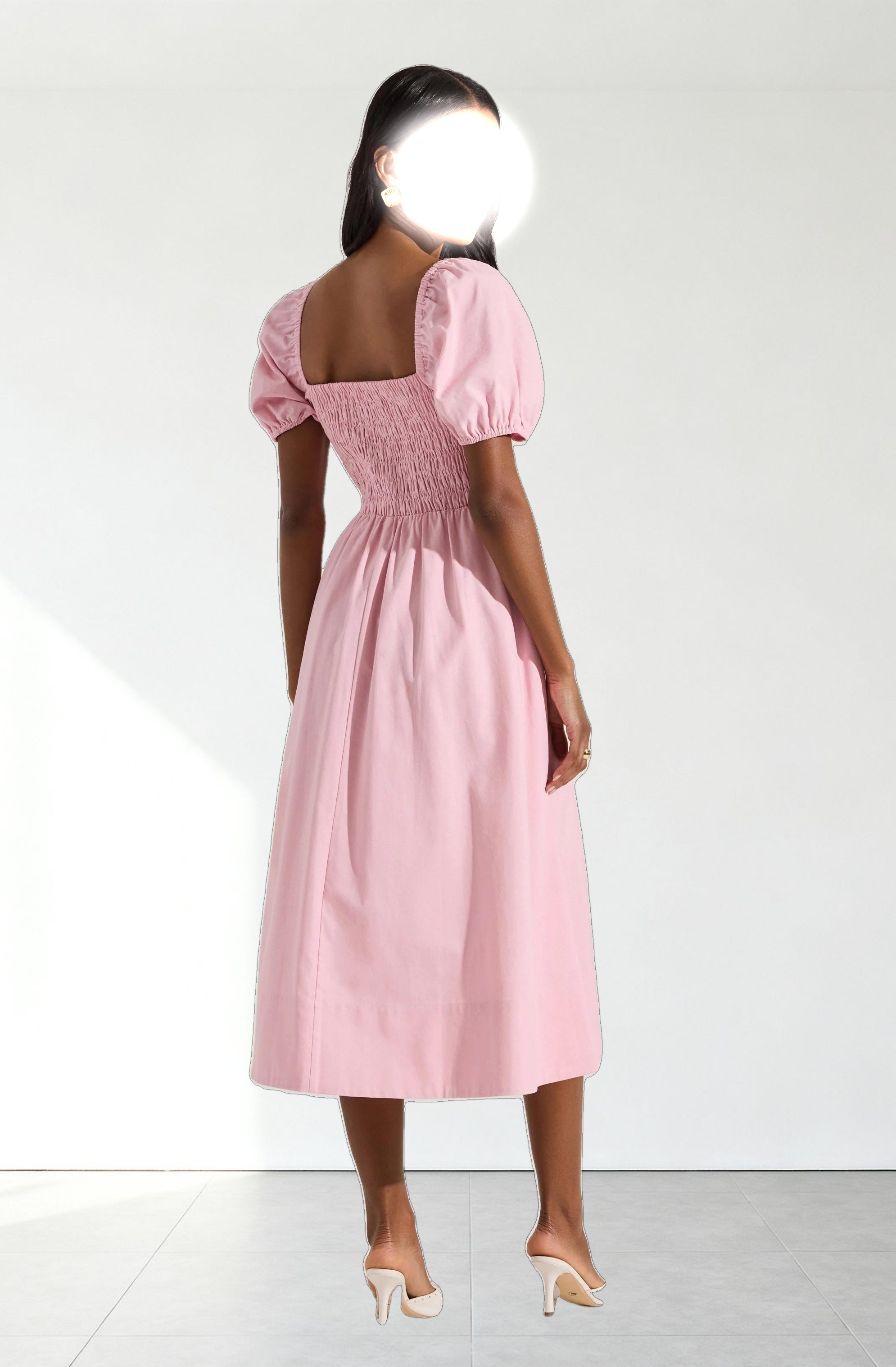 Smocked Bow Midi Dress
