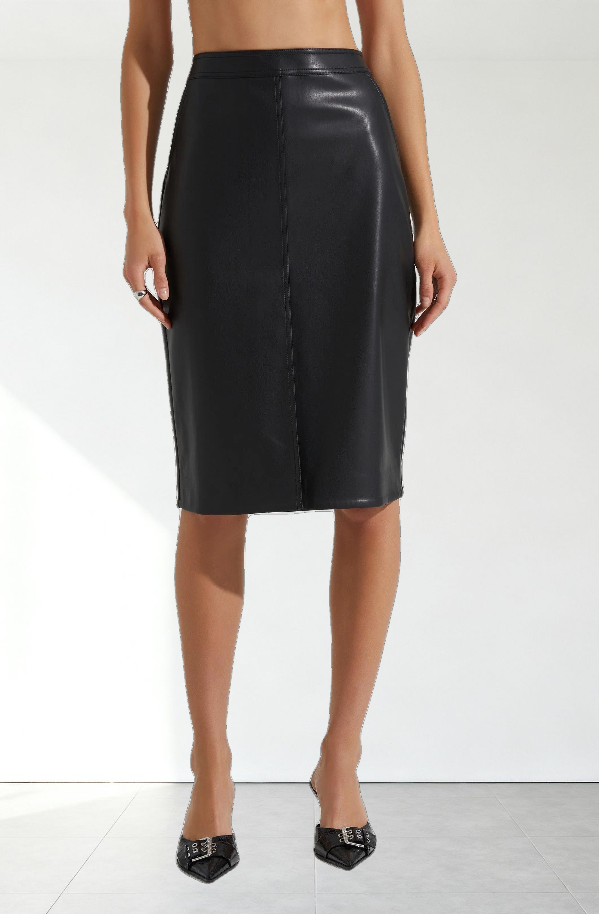 Ladonne Faux Leather Midi Skirt