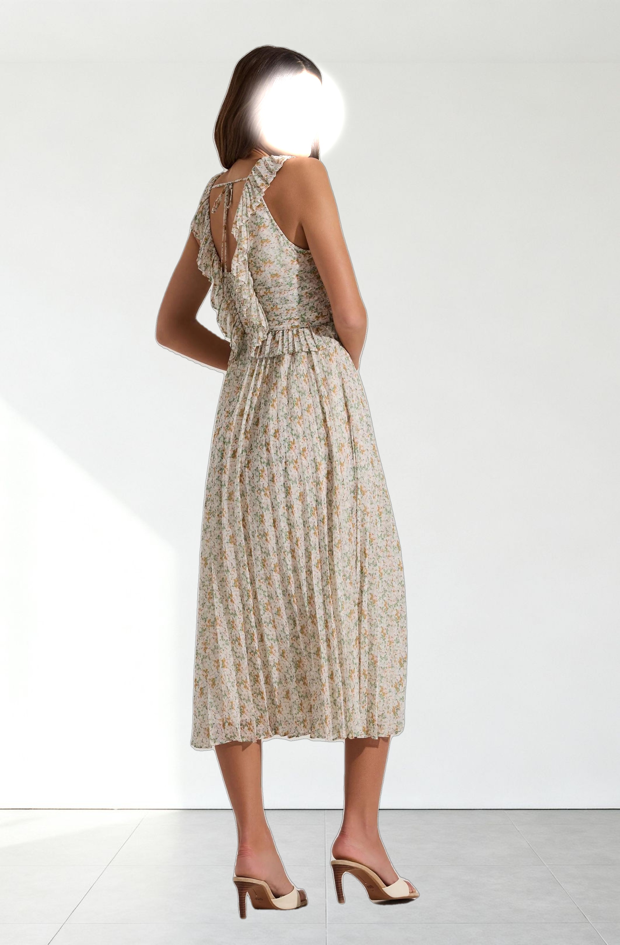 Floral Ruffle Pleated Midi Dress