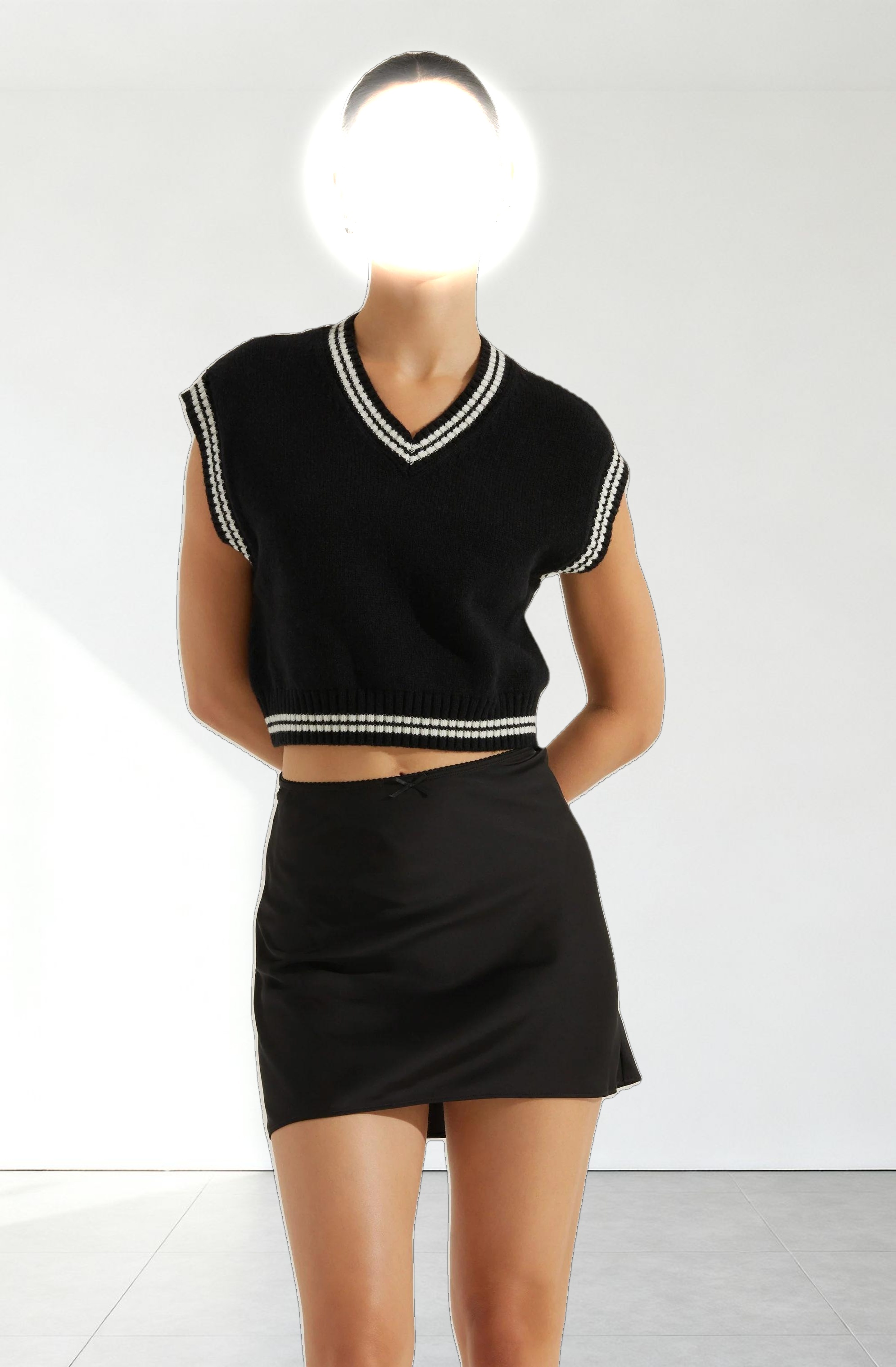 Satin Lace Trim Mini Skirt