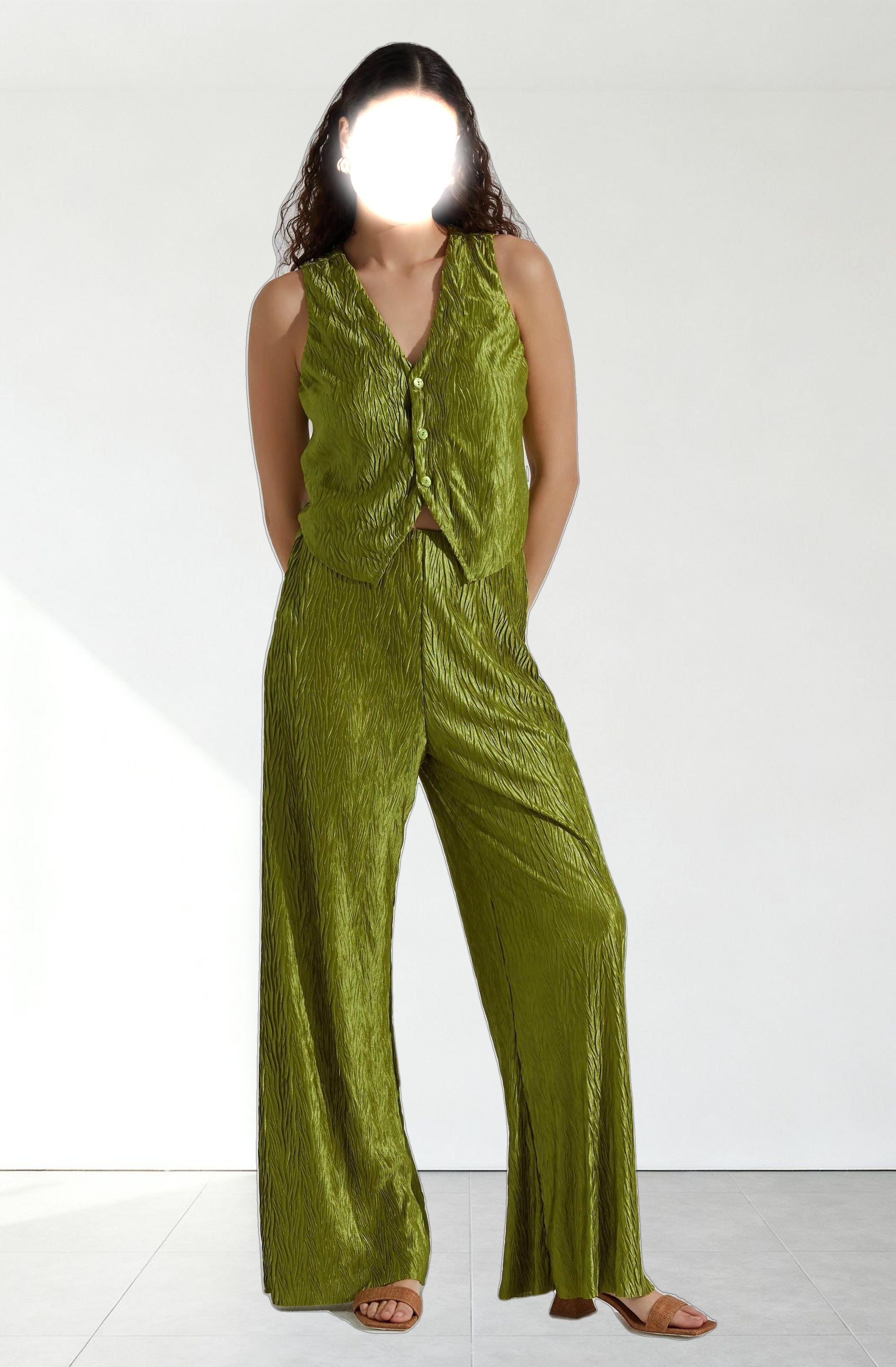 Wide Leg Plisse Pants