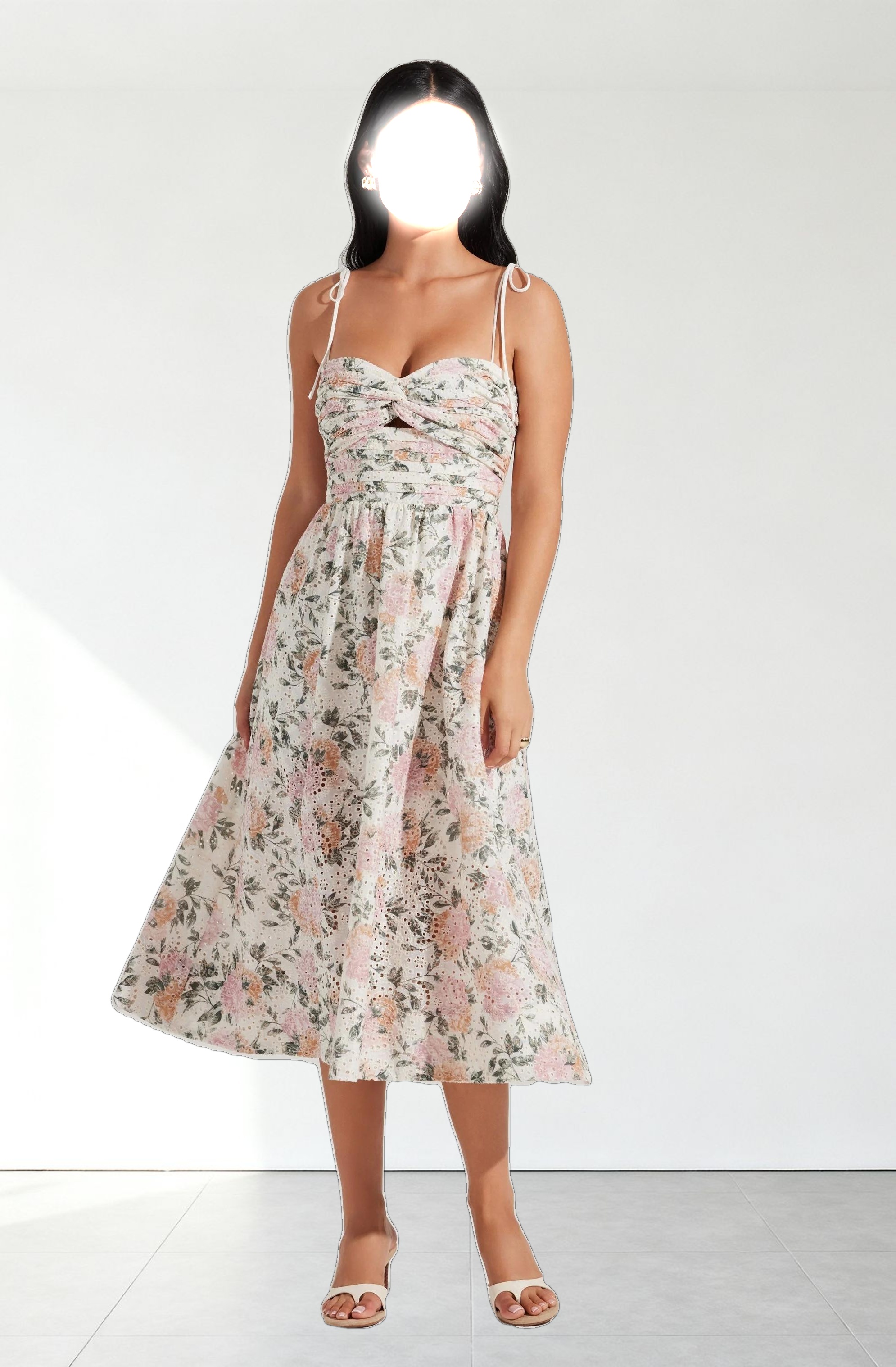 Sariah Pleated Eyelet Midi Dress