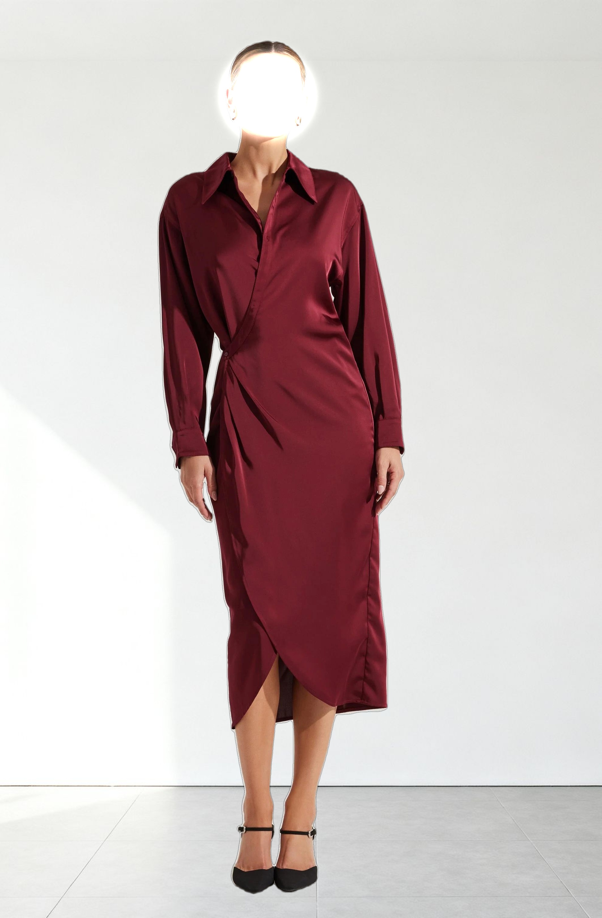 Ira Satin Wrap Shirt Dress