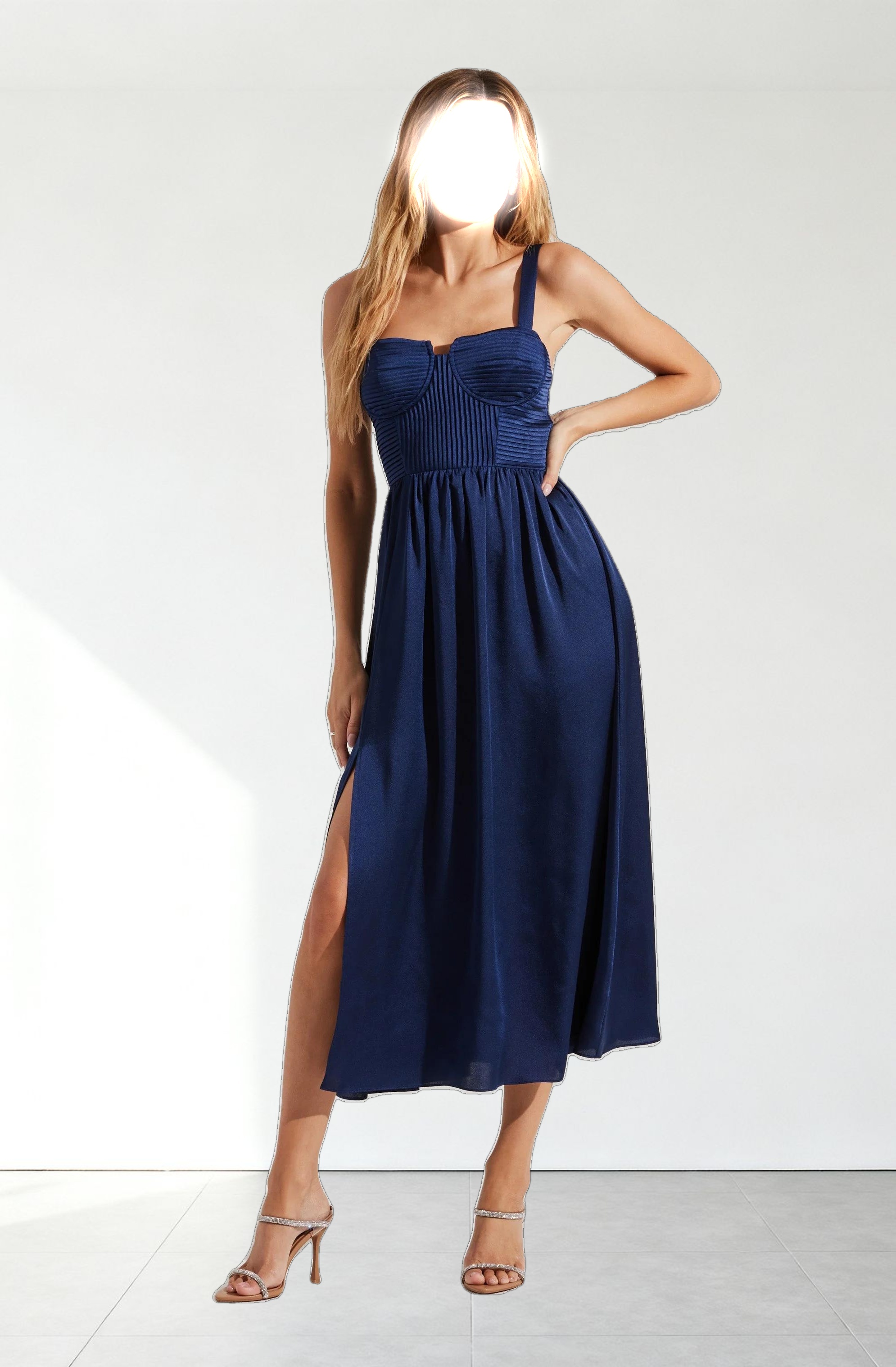 Pleated Bustier Midi Dress