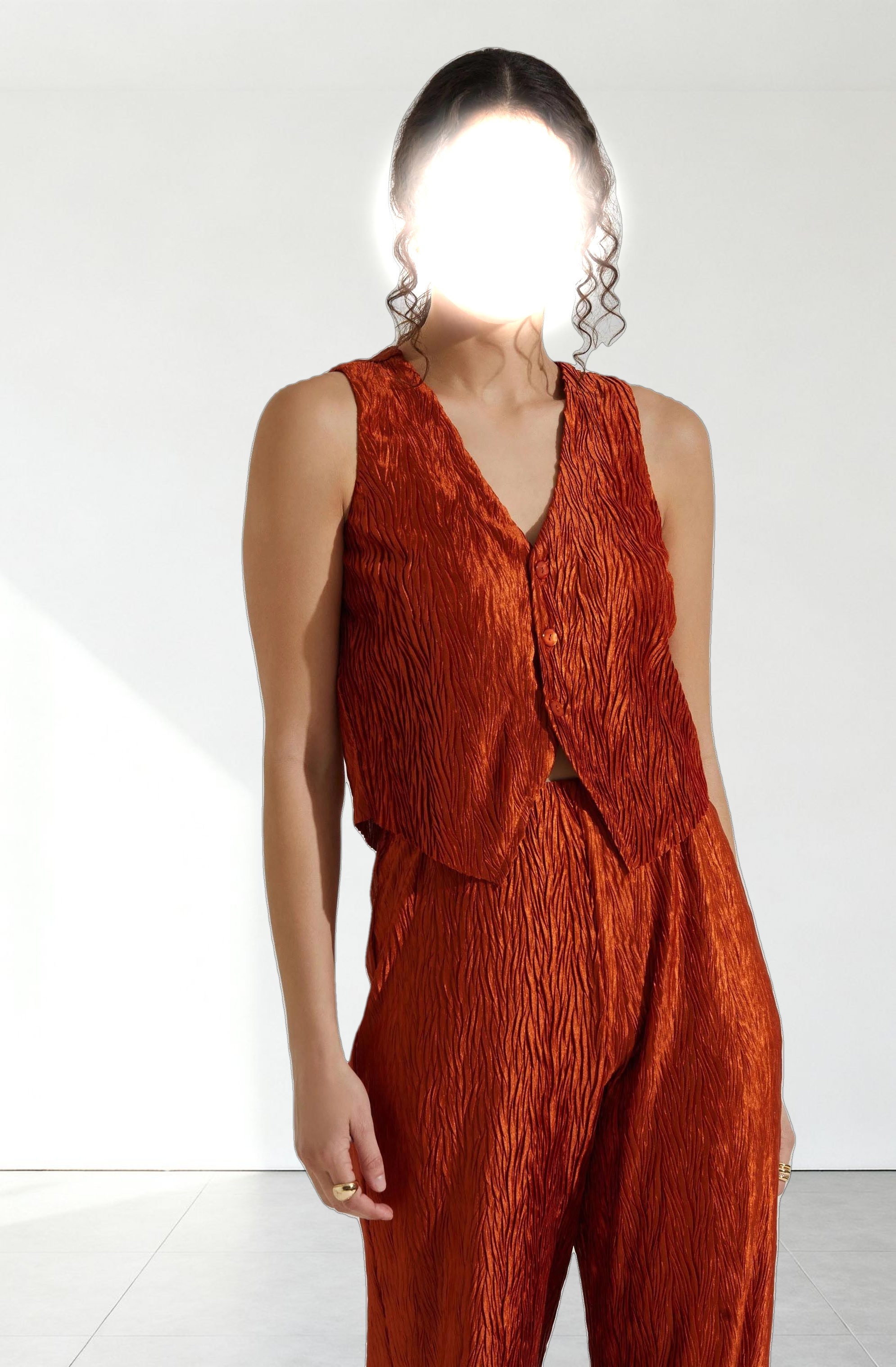 Button Up Plisse Vest