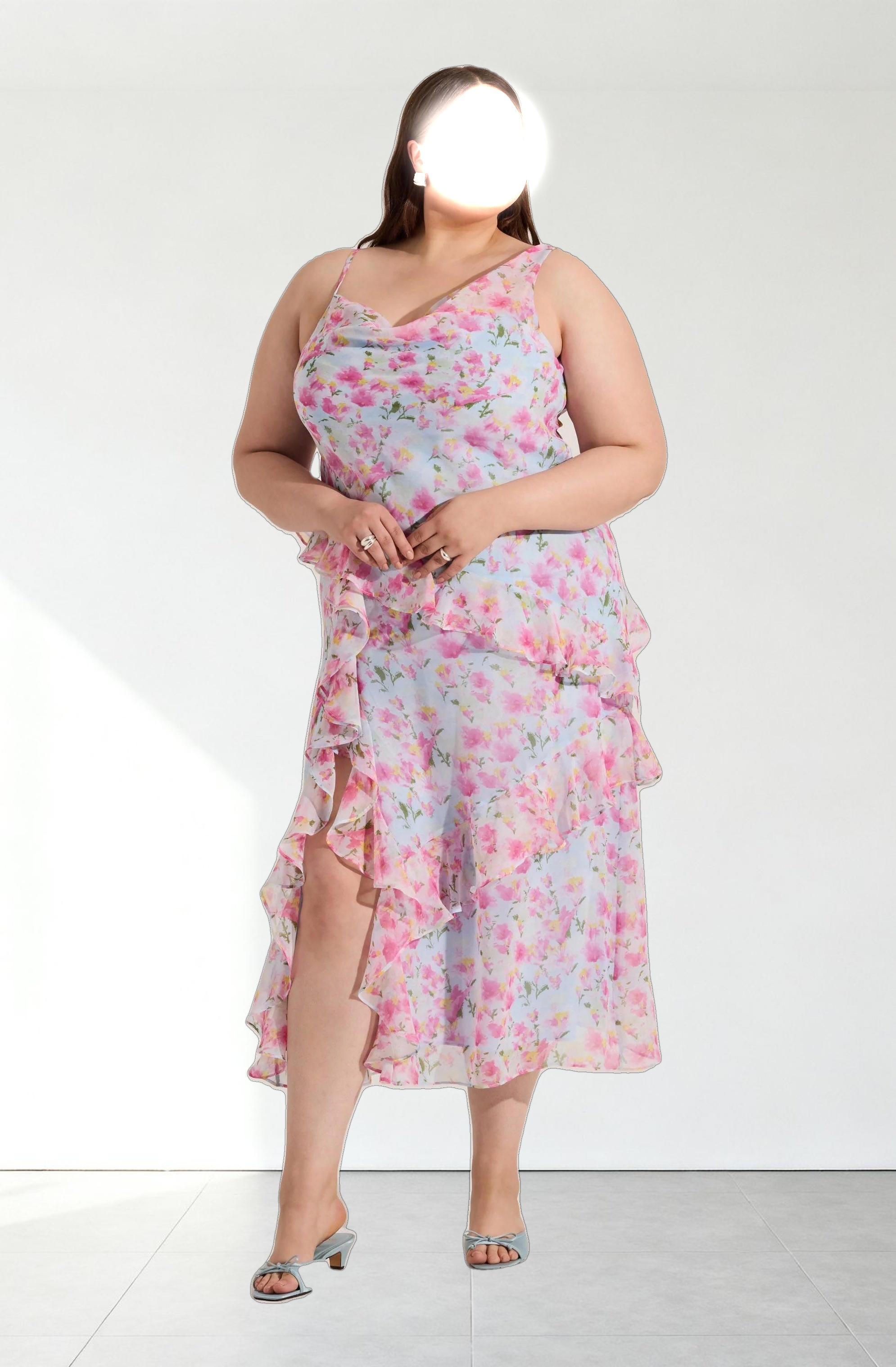 Levina Asymmetric Floral Ruffle Dress