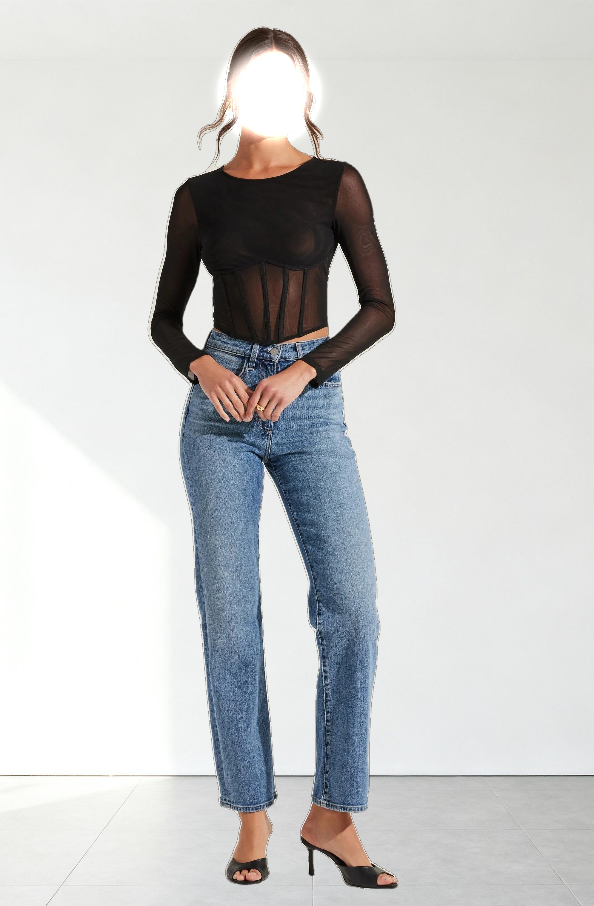 Long Sleeve Mesh Corset Top