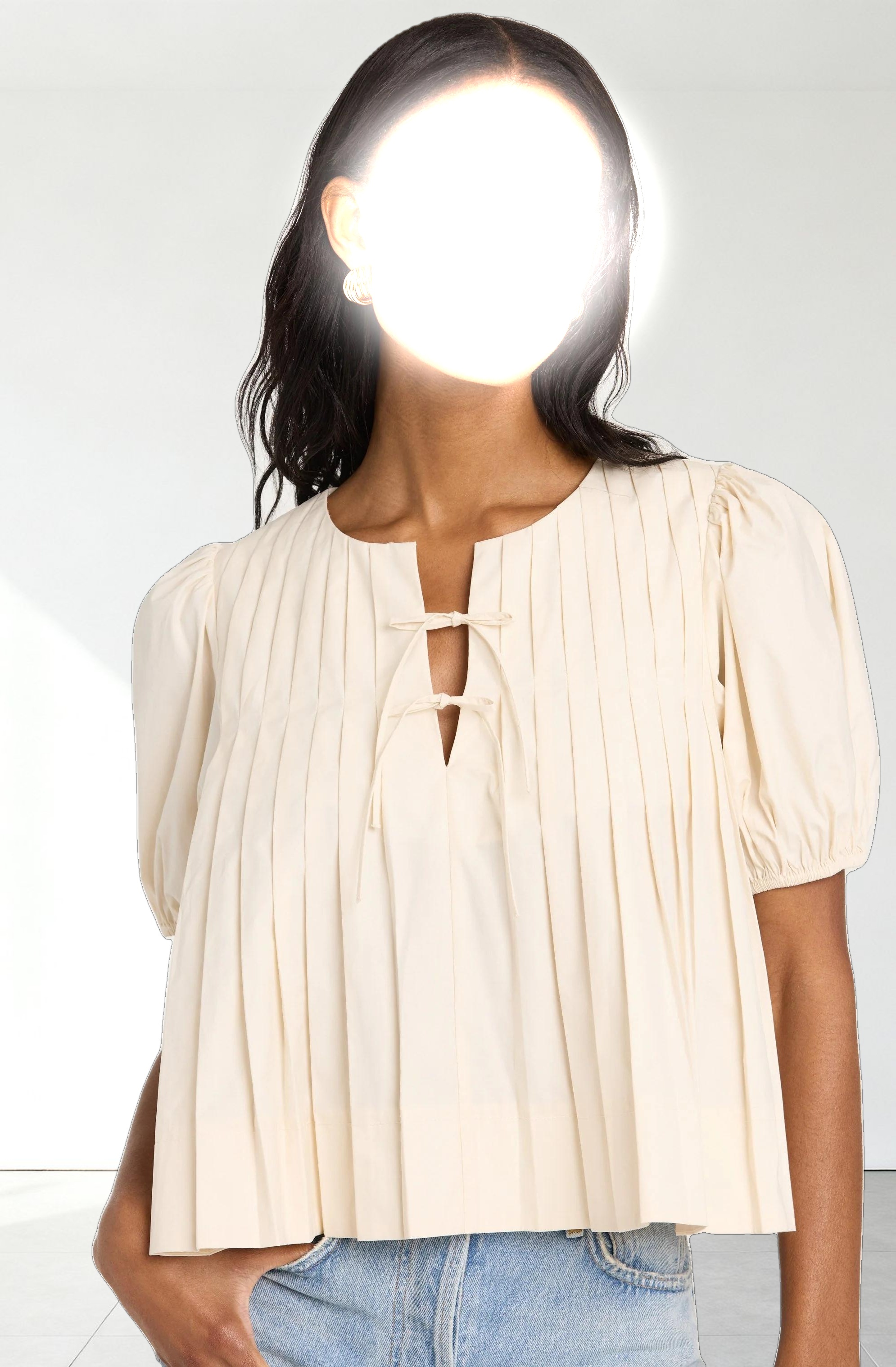 Pleated Puff Sleeve Top