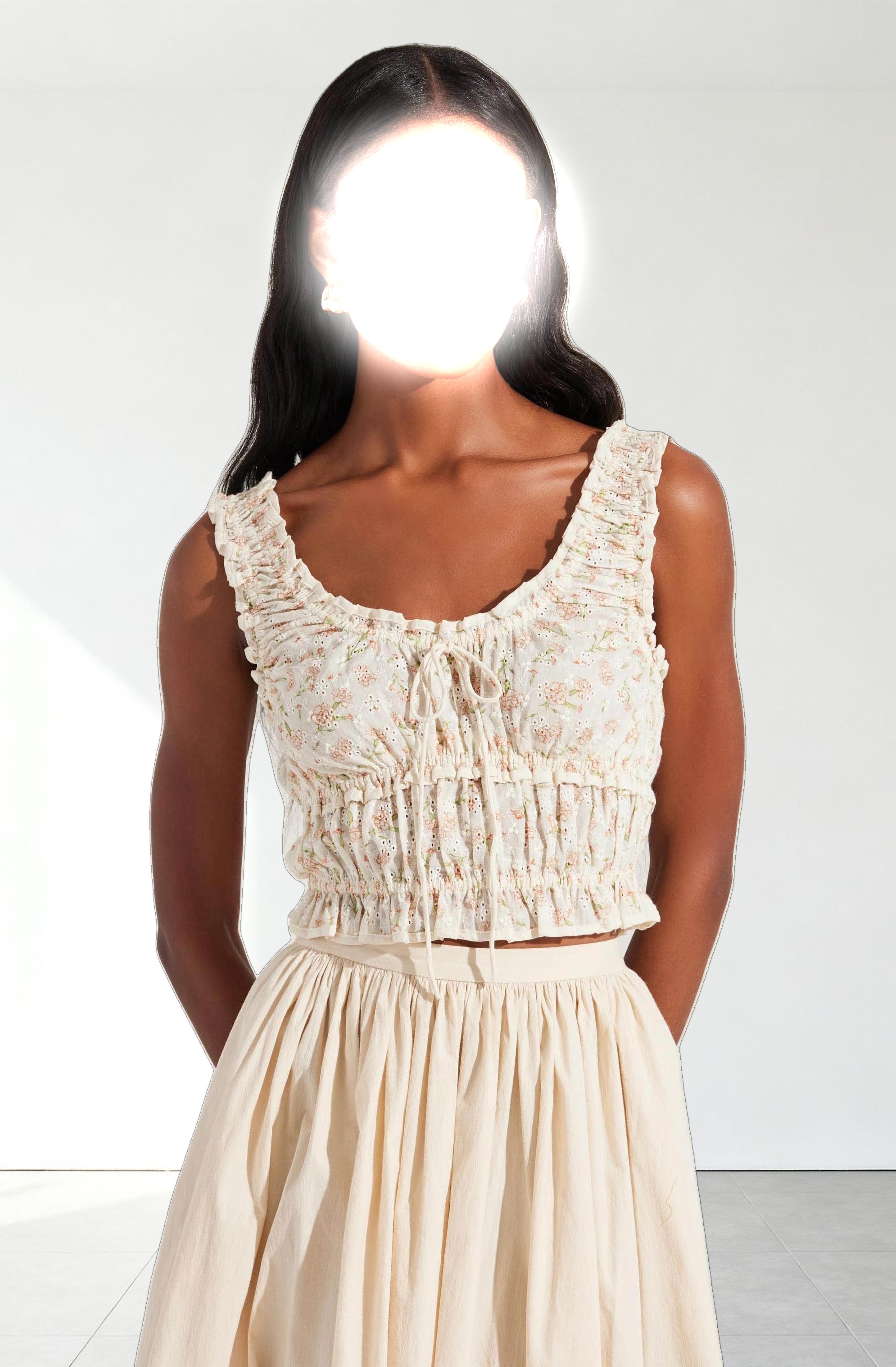 Kissel Floral Eyelet Cropped Top