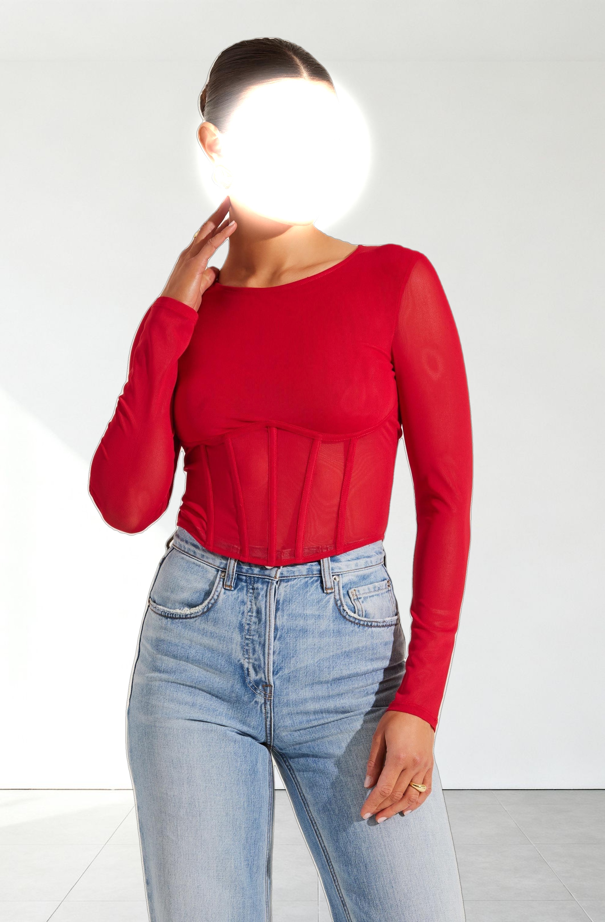 Long Sleeve Mesh Corset Top