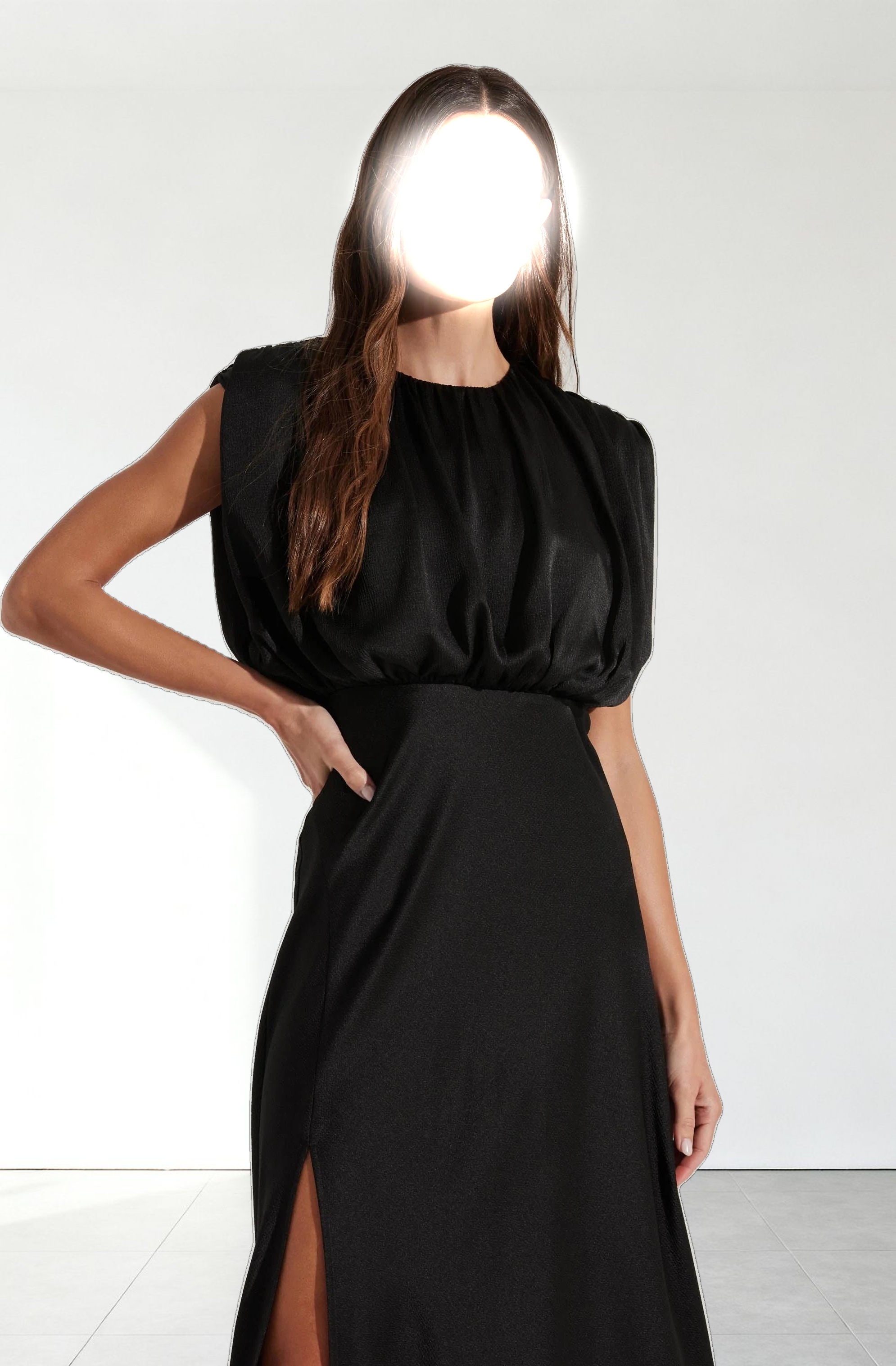 Blouson Satin Midi Dress