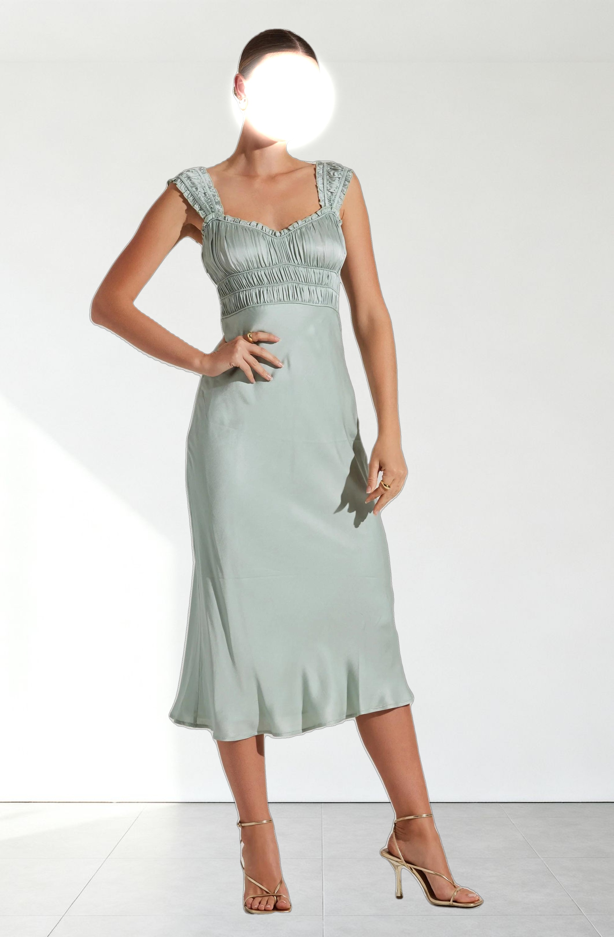 Enola Satin Smocked Midi Dress