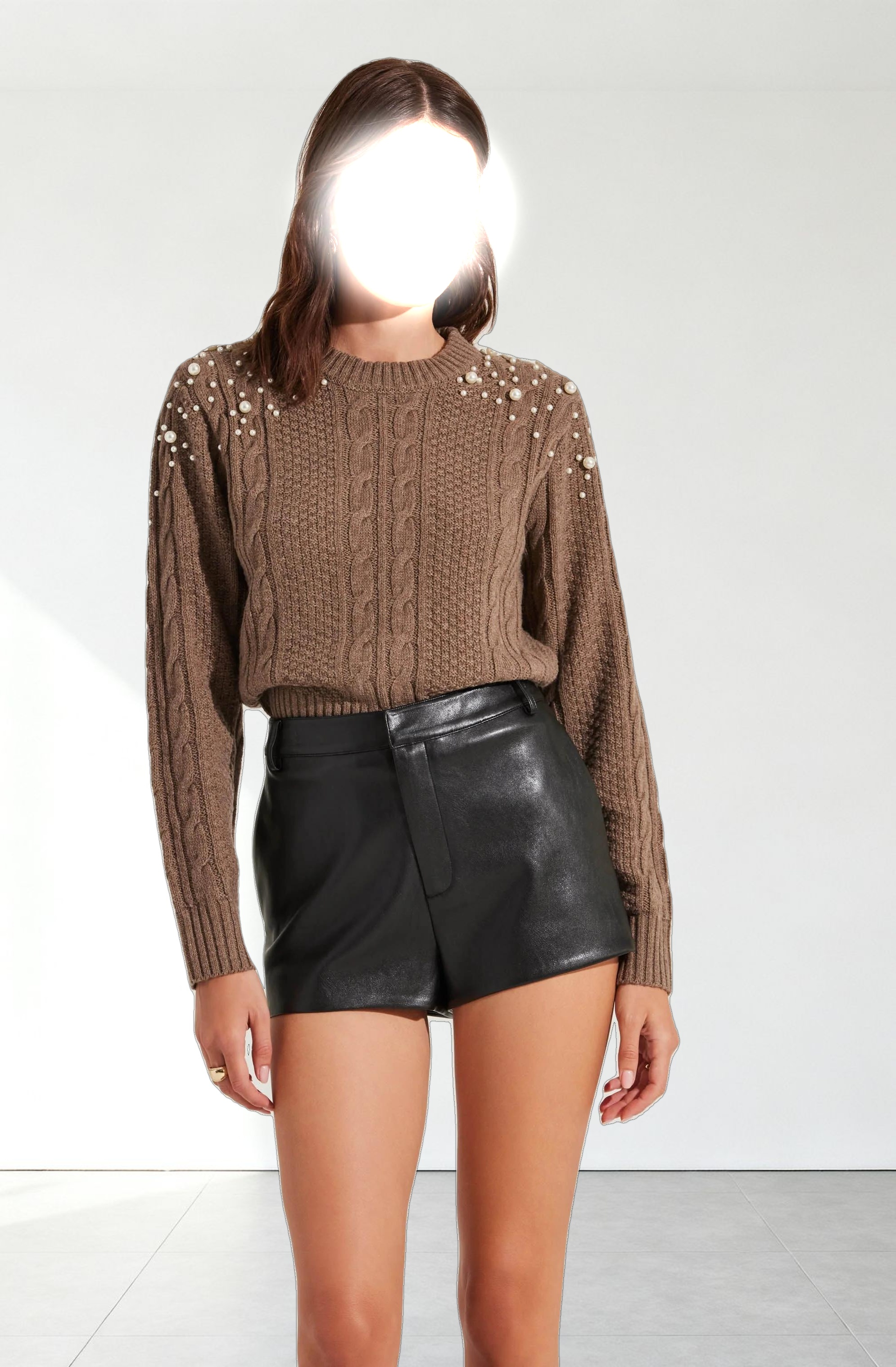 Pearl Embellished Cable Knit Sweater