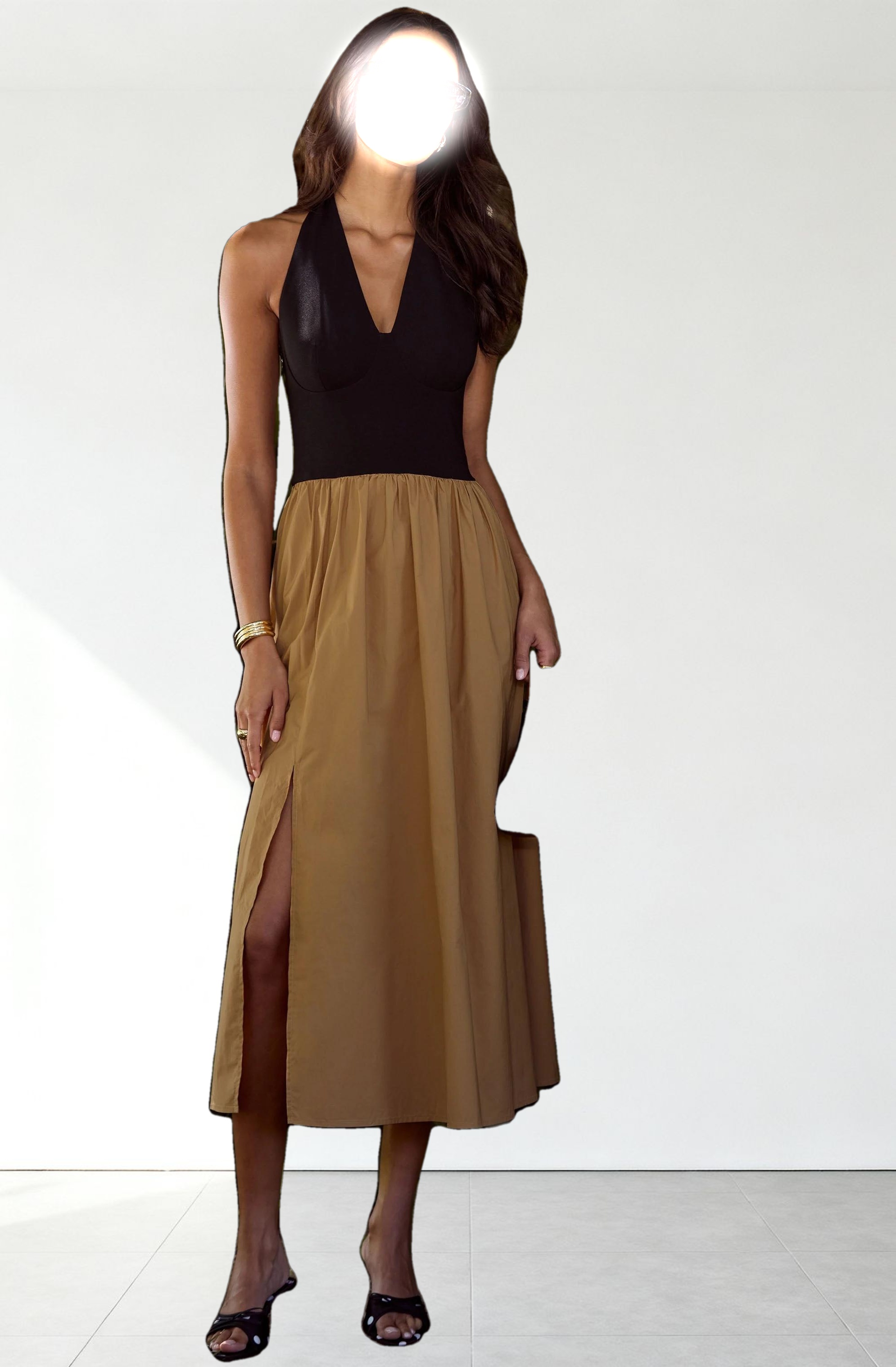 Mixed Media Halter Midi Dress