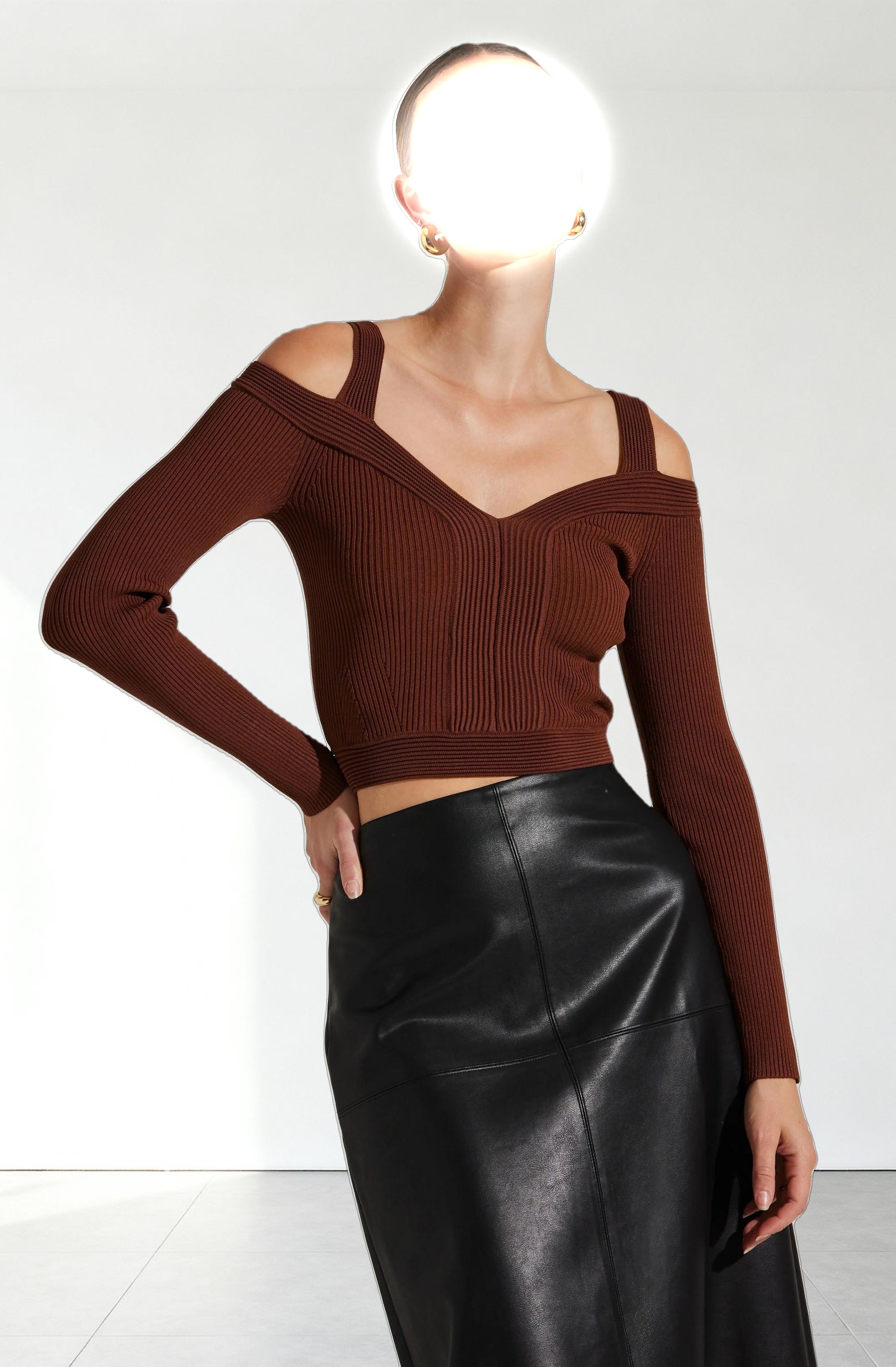 Pacey Ribbed Cold Shoulder Sweater