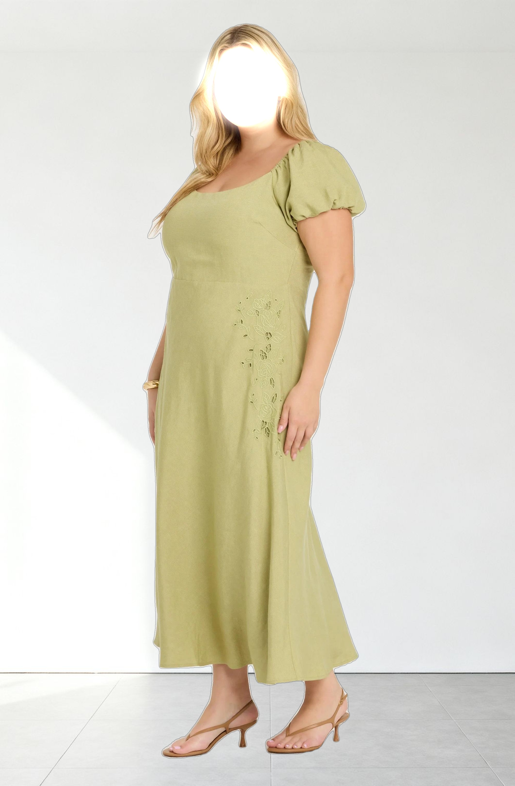 Leocadia Embroidered Puff Sleeve Dress