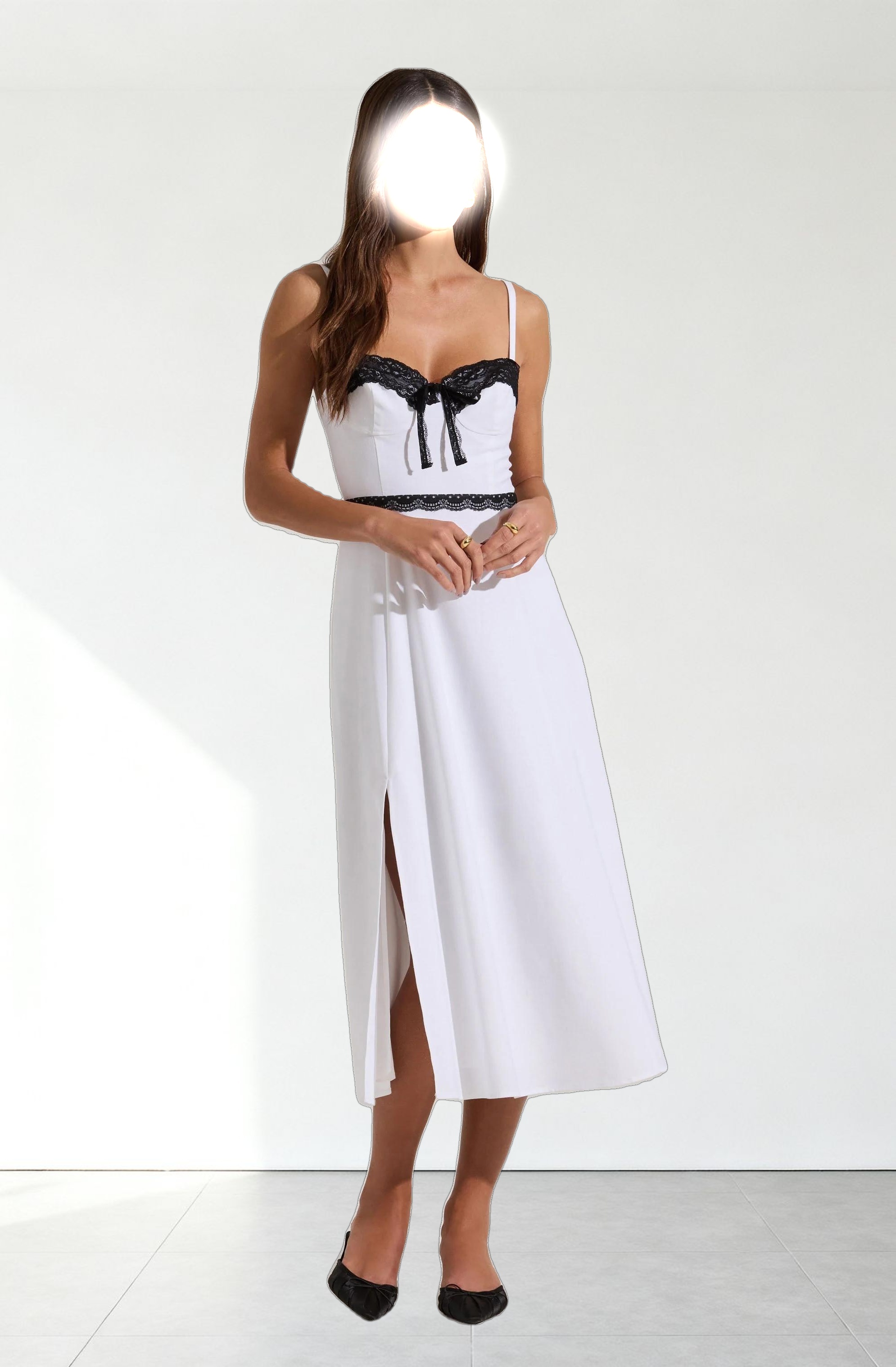 Contrast Lace Bustier Midi Dress