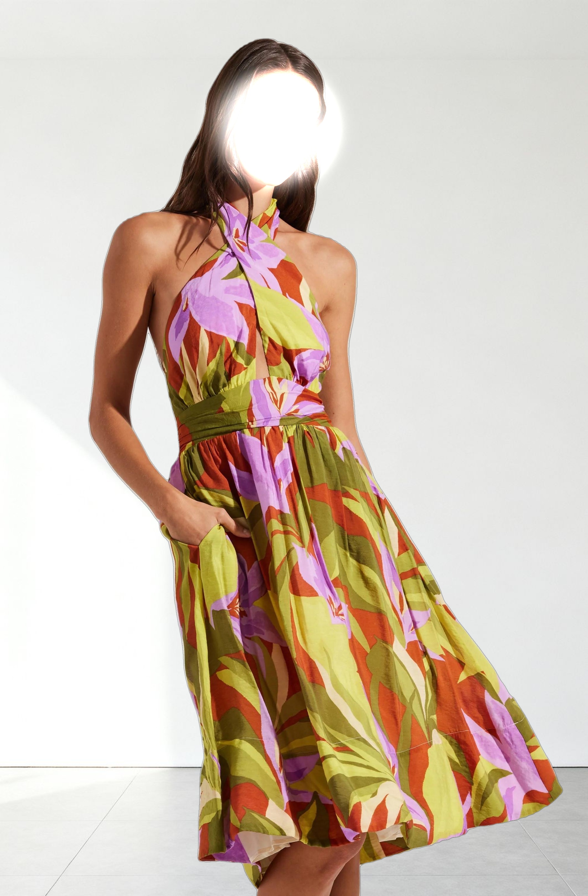 Kalia Crossover Halter Midi Dress