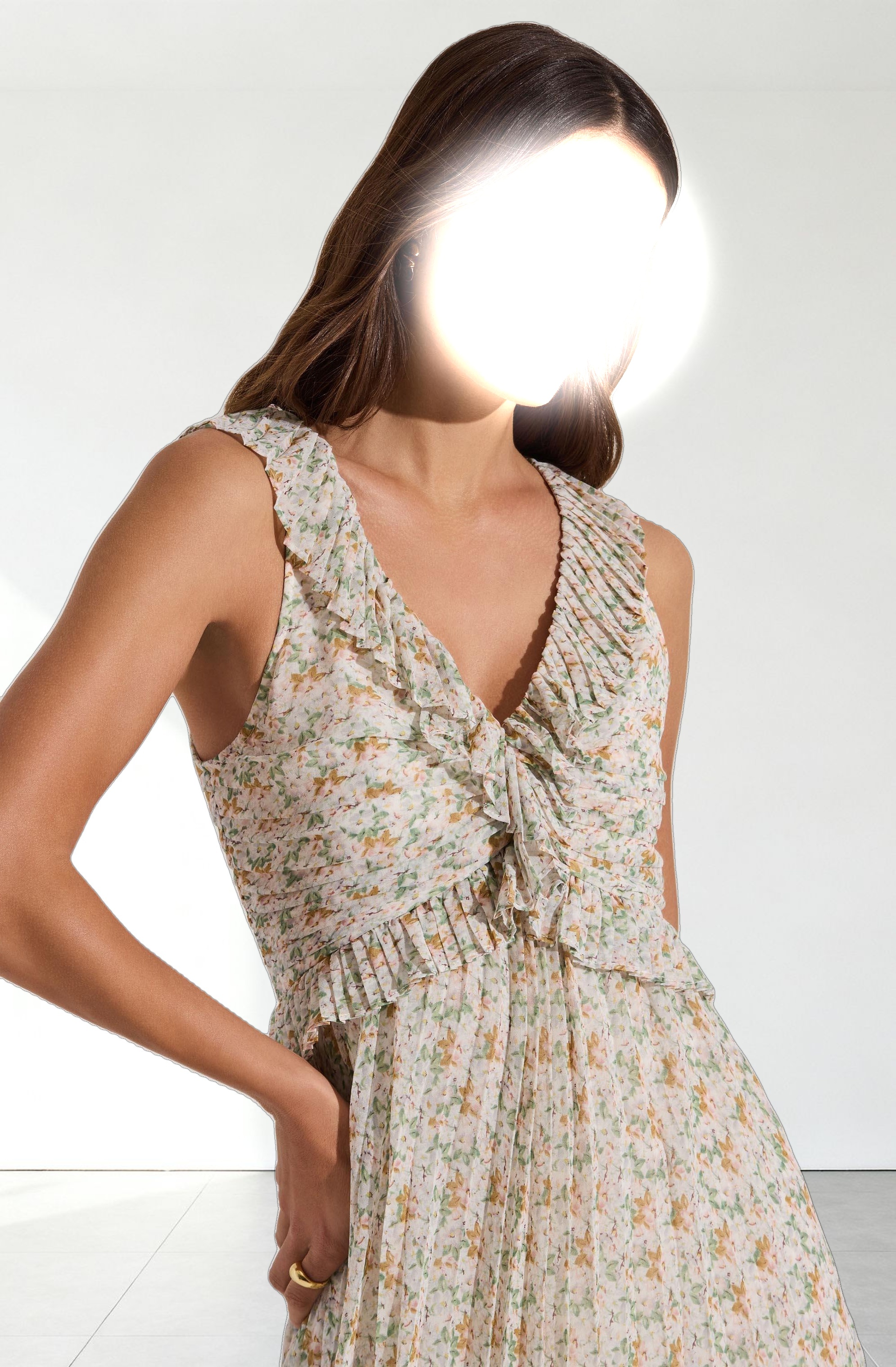 Floral Ruffle Pleated Midi Dress