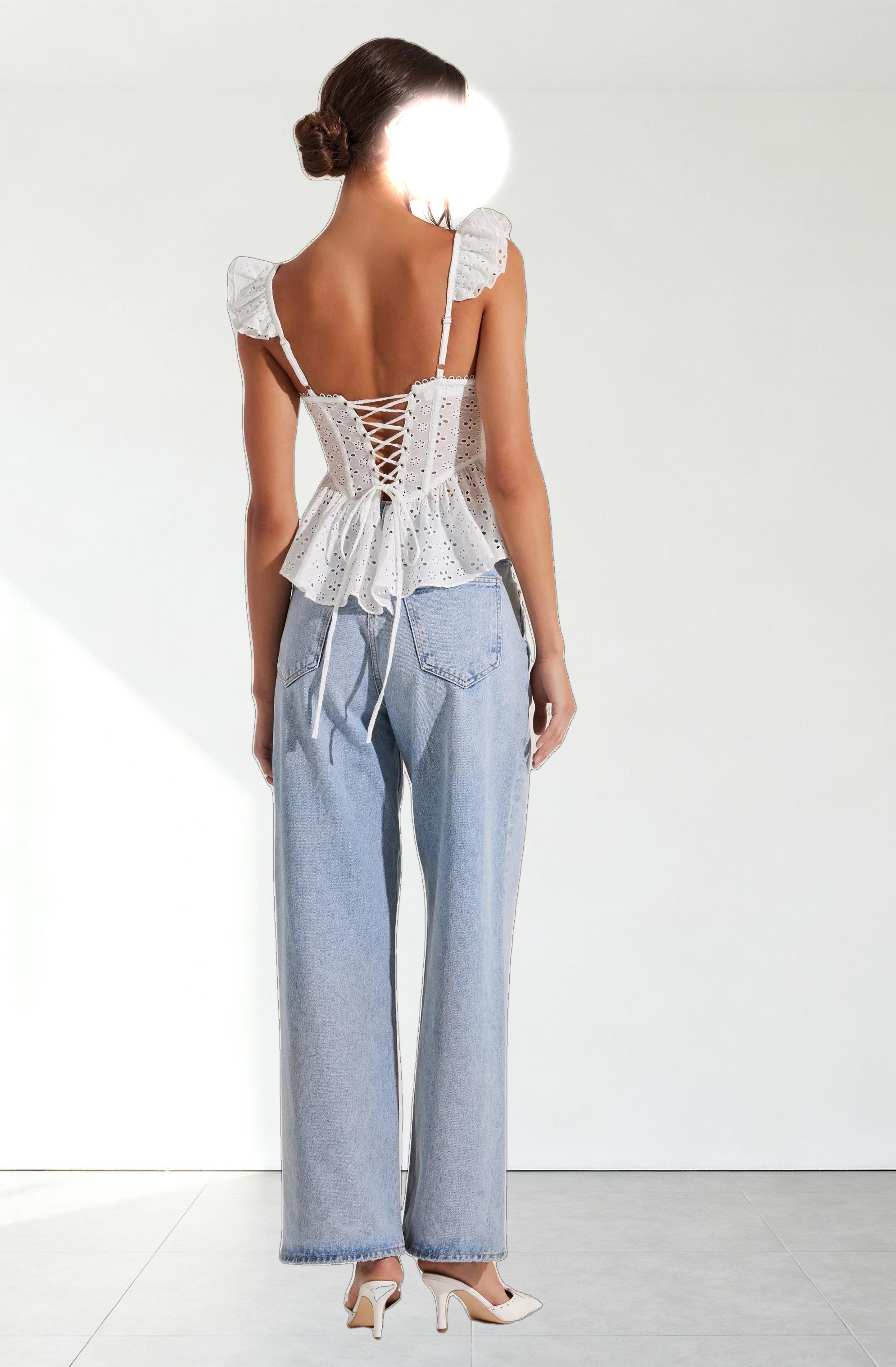 Baylin Eyelet Peplum Corset Top