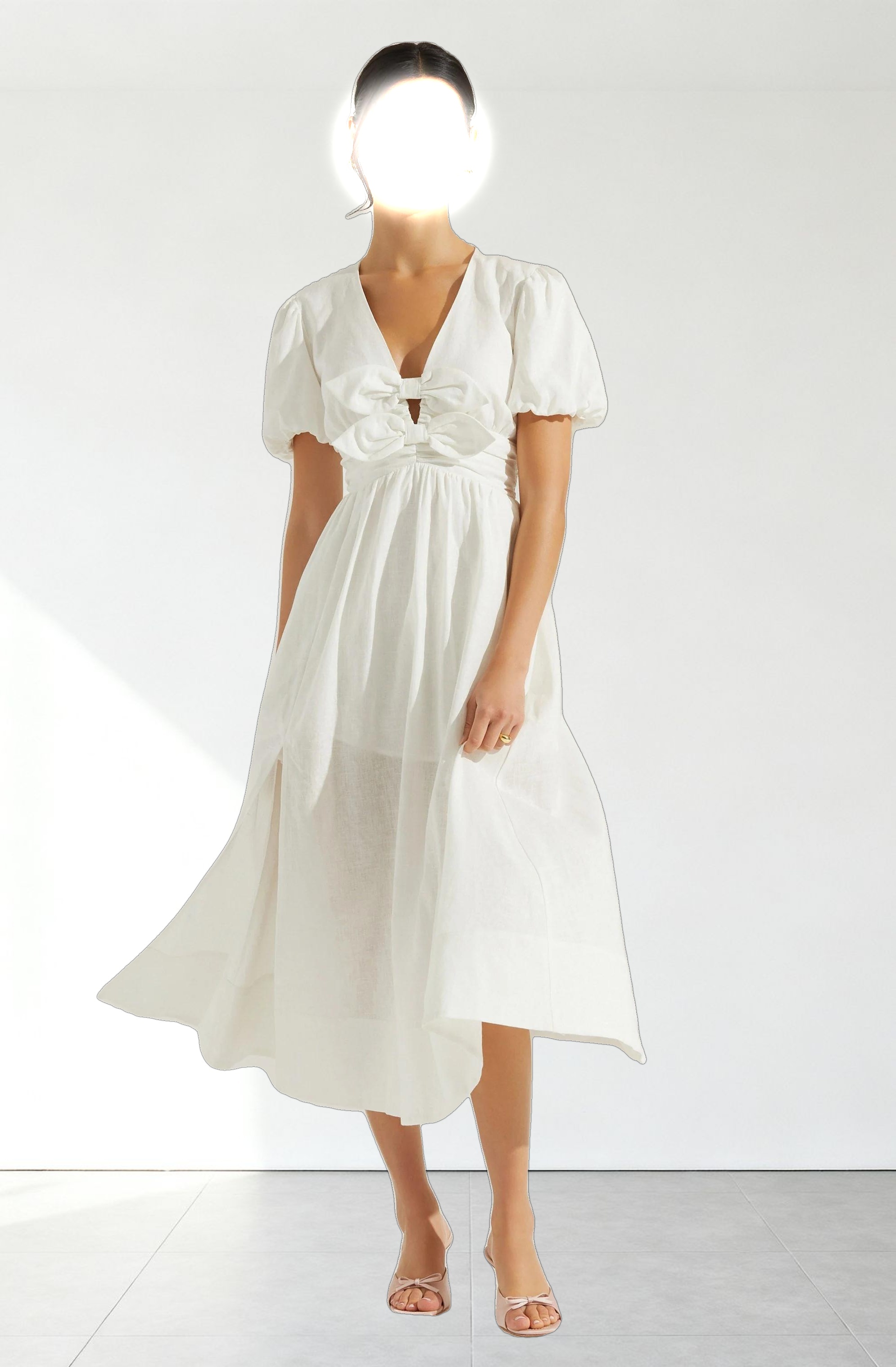 Citrine Linen Bow Front Midi Dress