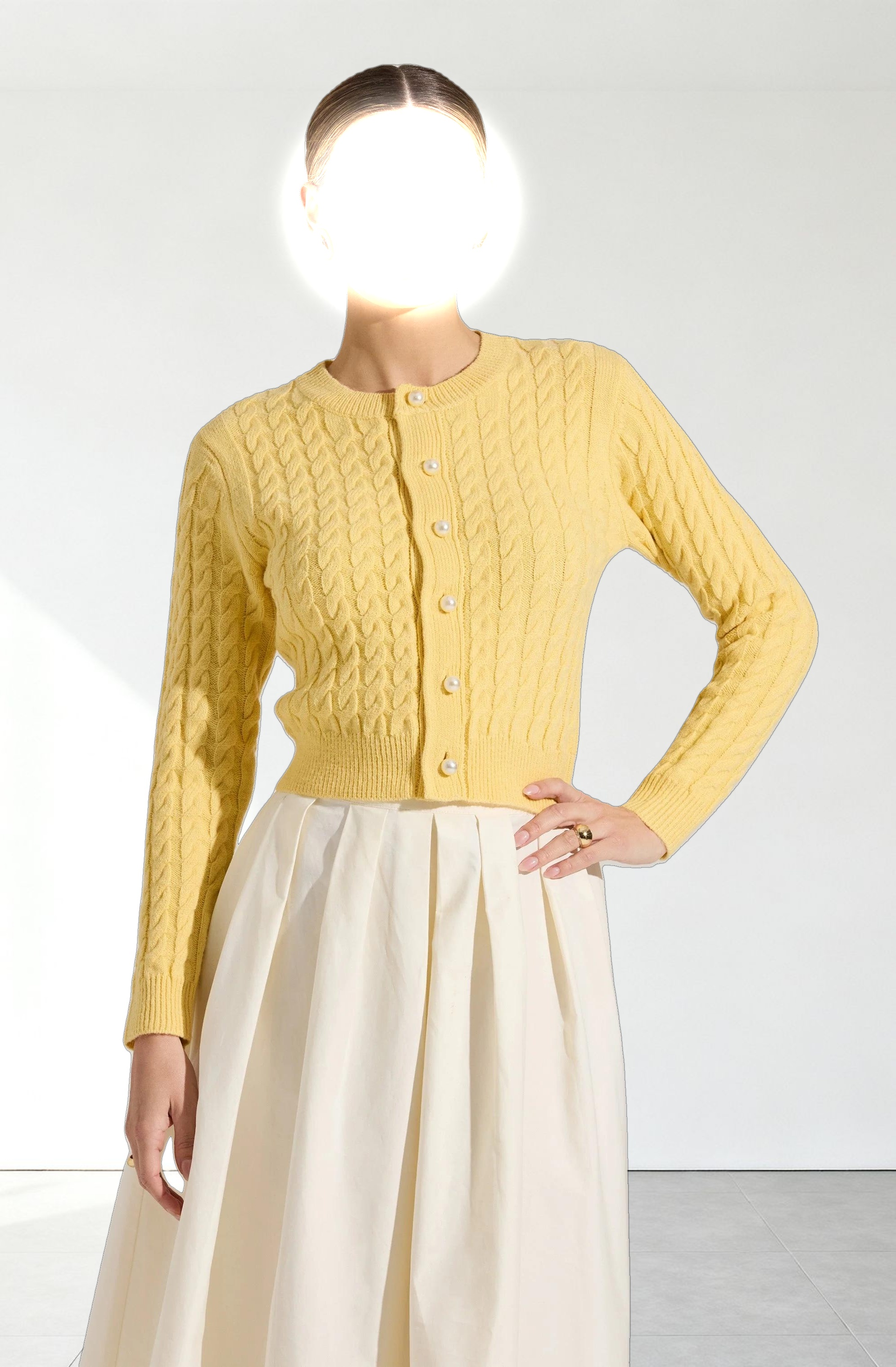 Pearl Button Cable Knit Cardigan