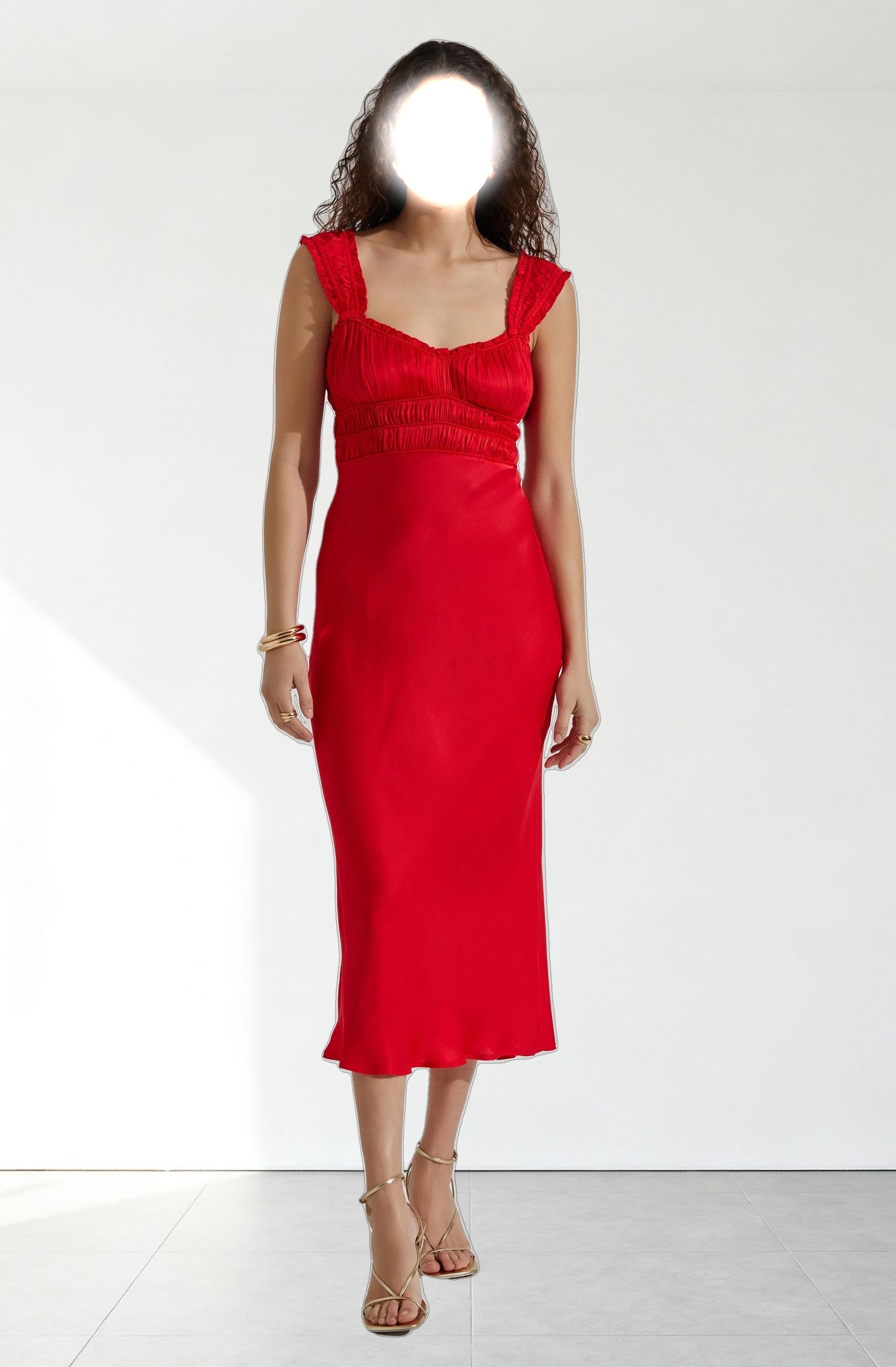 Enola Satin Smocked Midi Dress