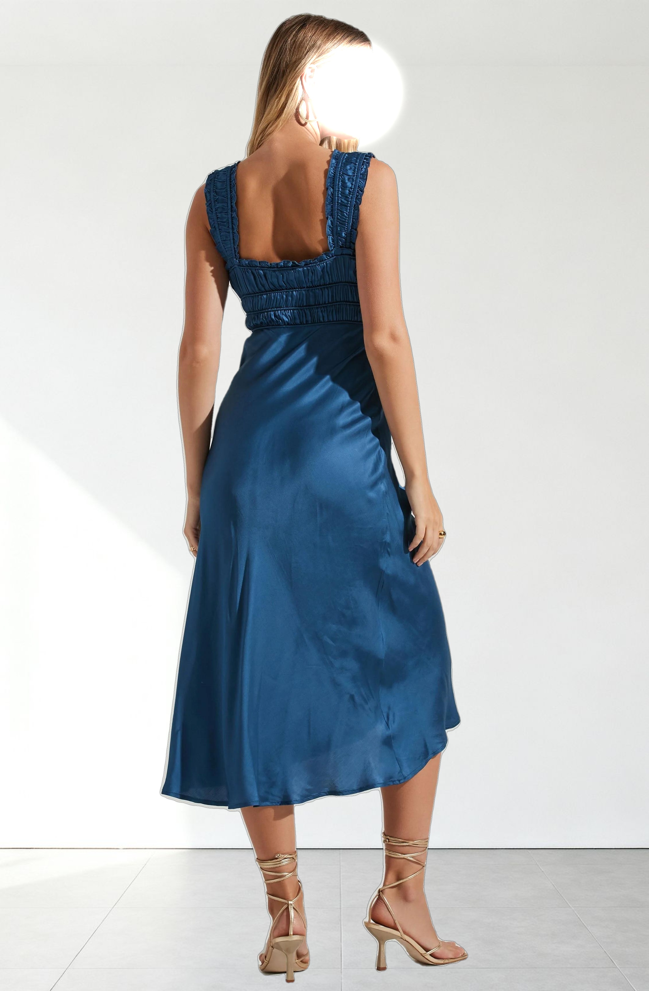 Enola Satin Smocked Midi Dress