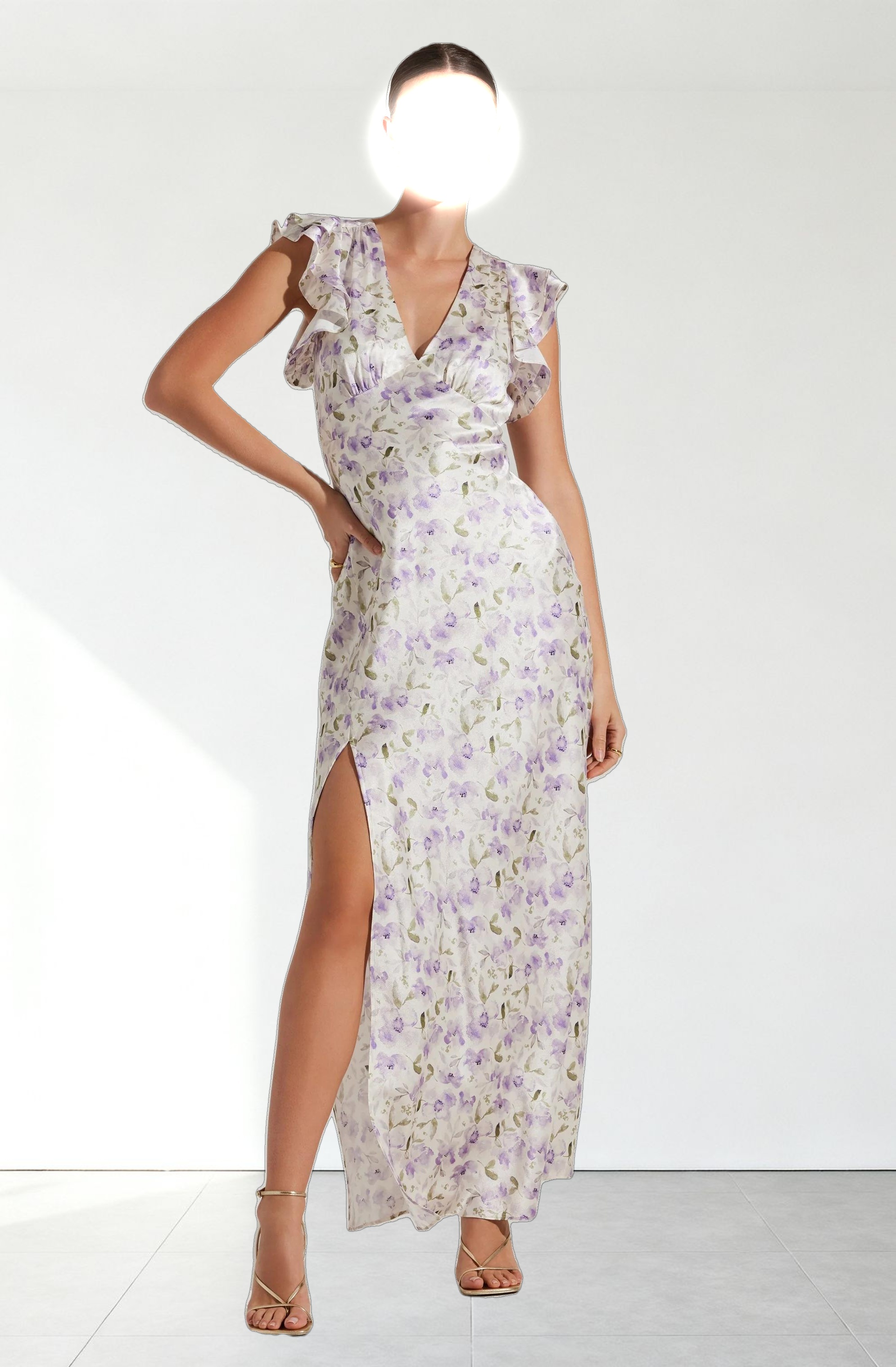 Satin Flutter Sleeve Maxi Dress