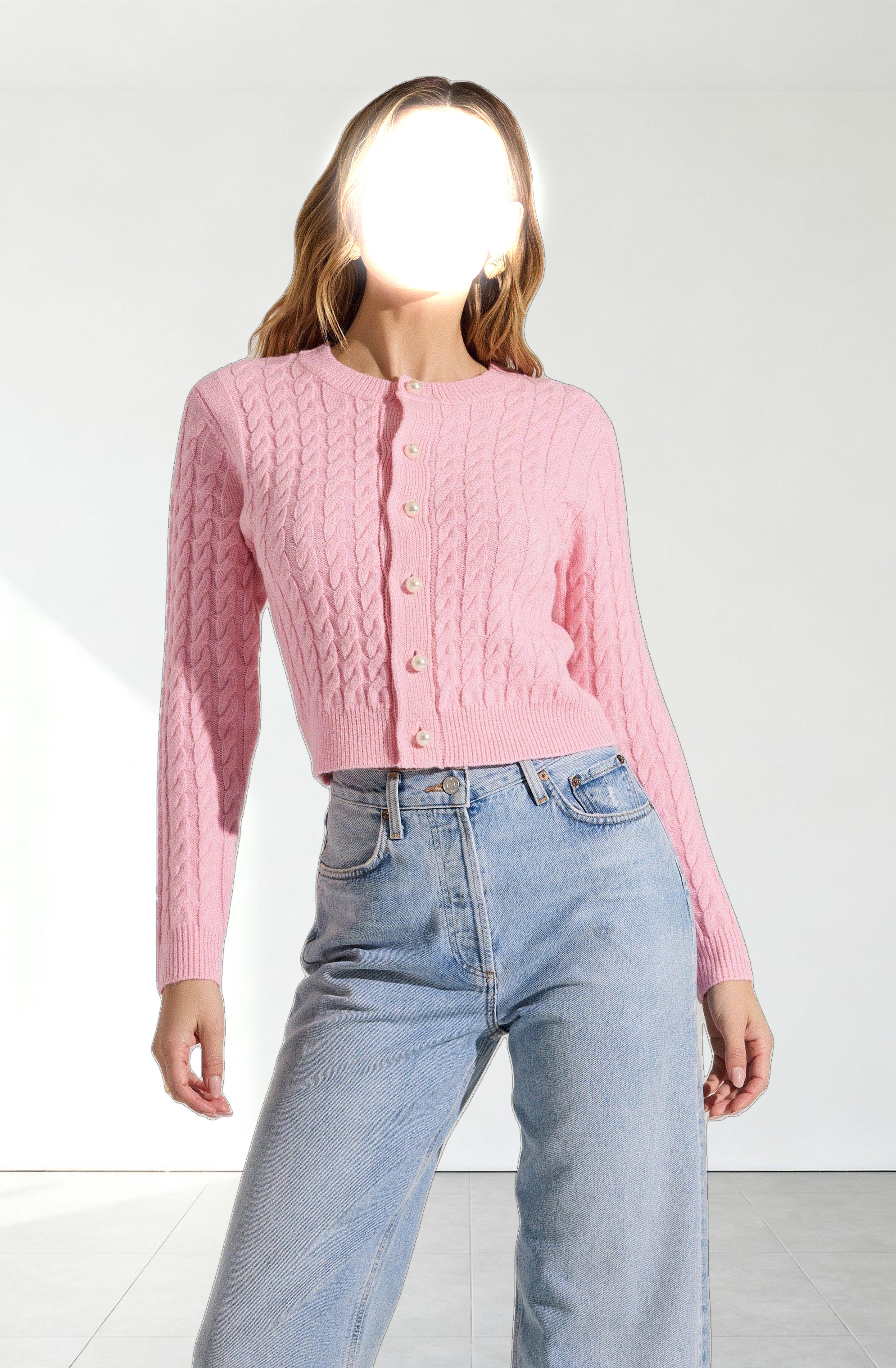 Pearl Button Cable Knit Cardigan