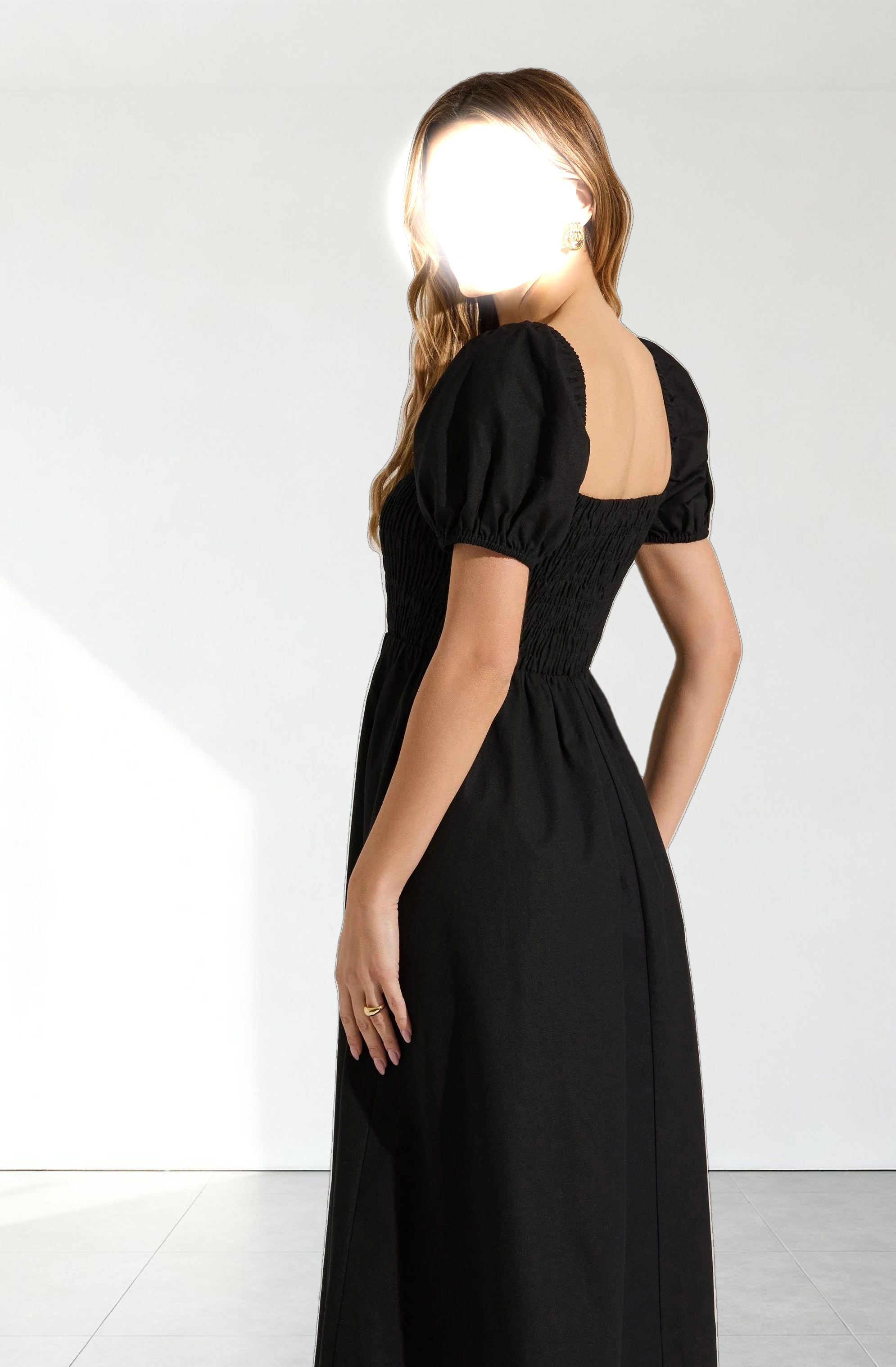 Smocked Bow Midi Dress