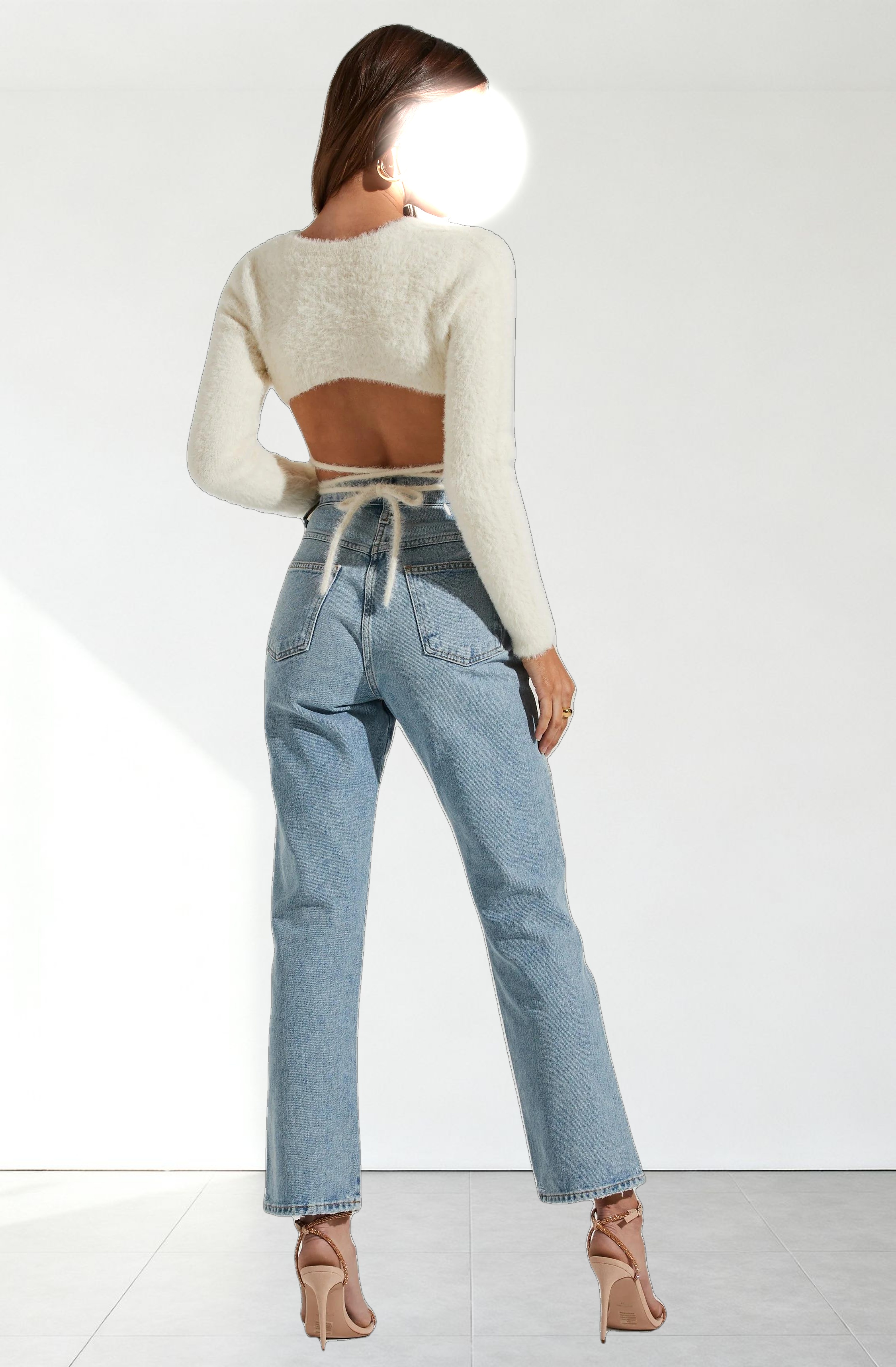 Back Cutout Tie Waist Sweater