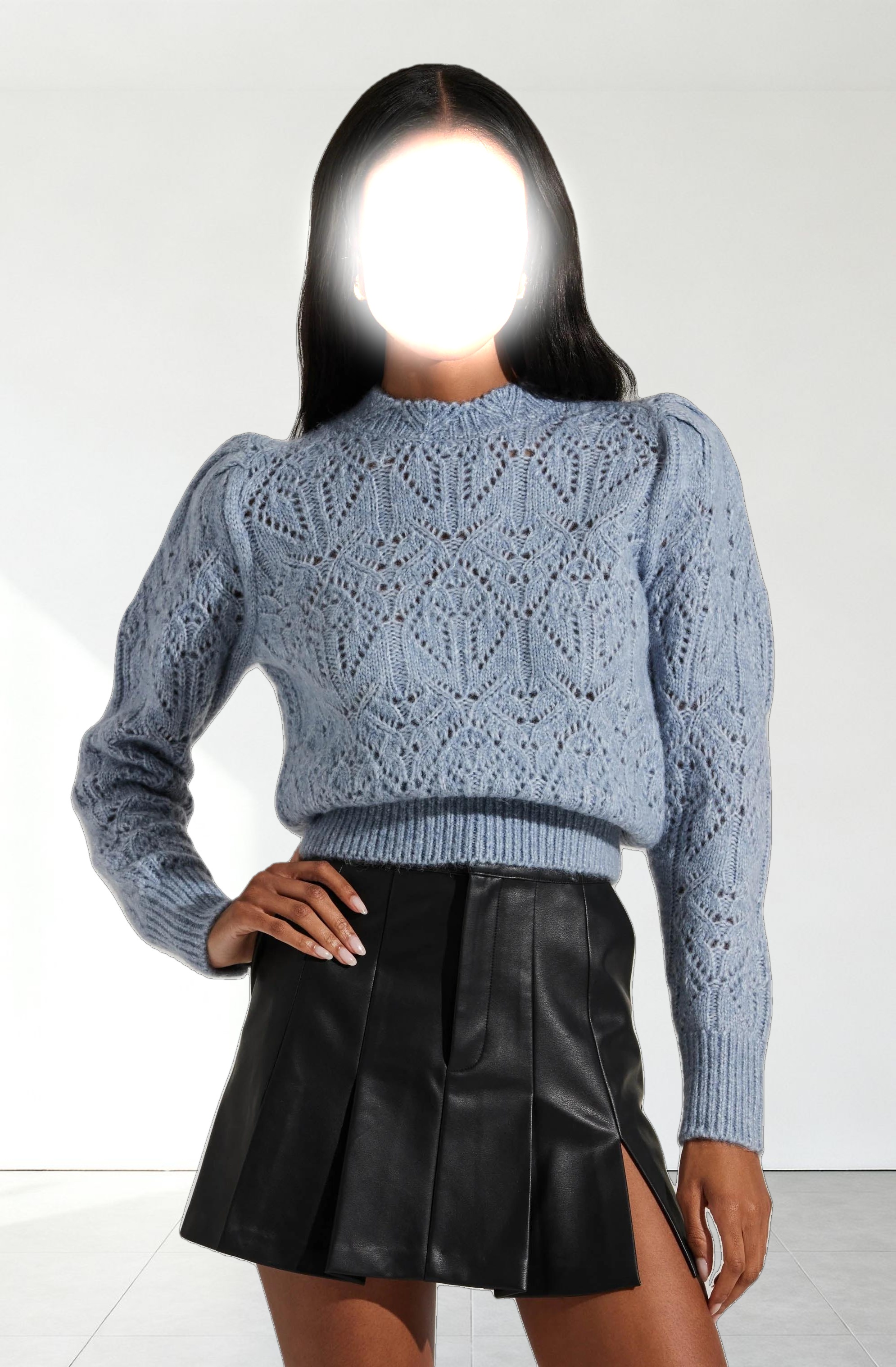 Evy Pointelle Puff Sleeve Sweater