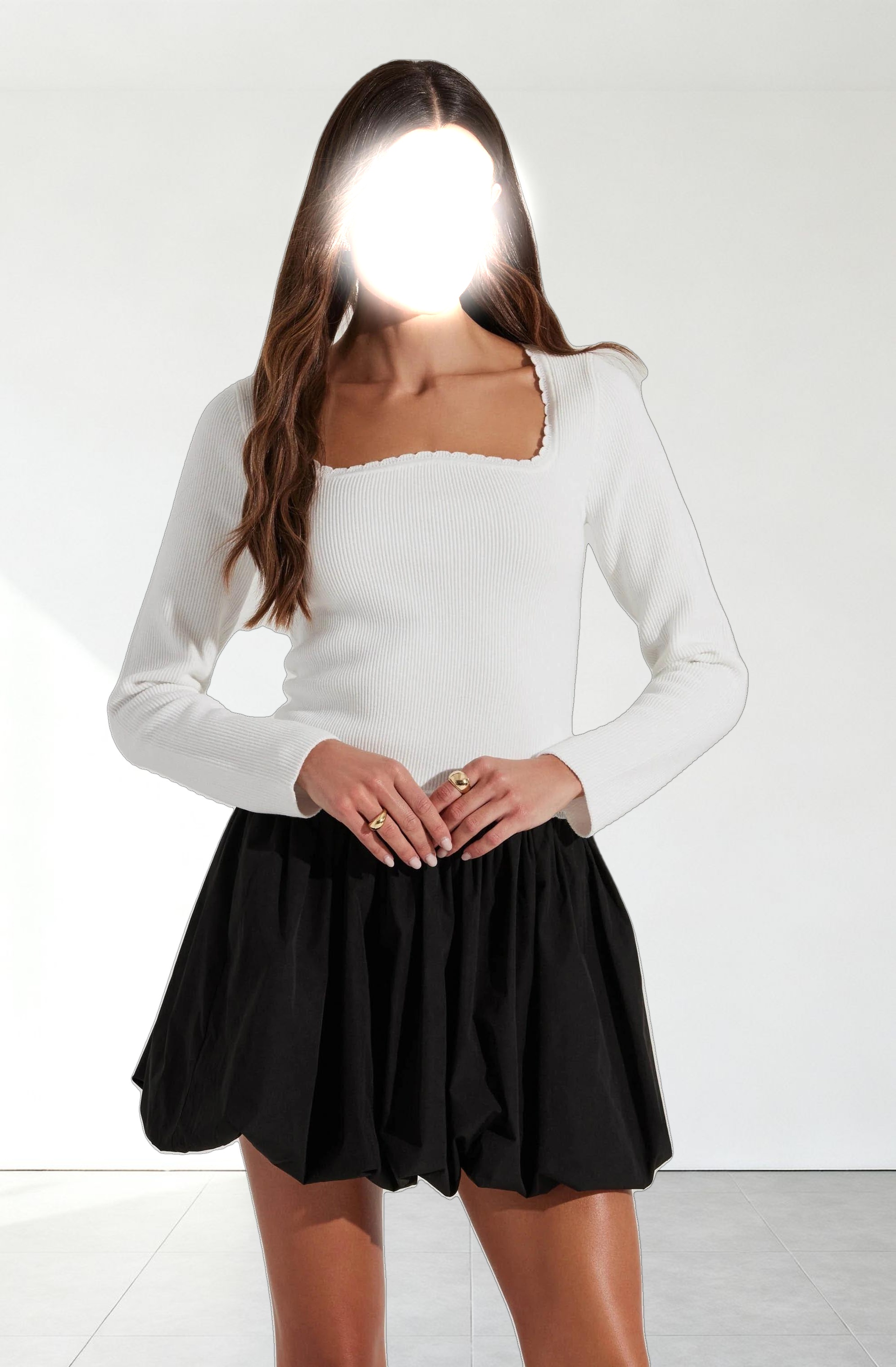 Scallop Trim Ribbed Knit Top
