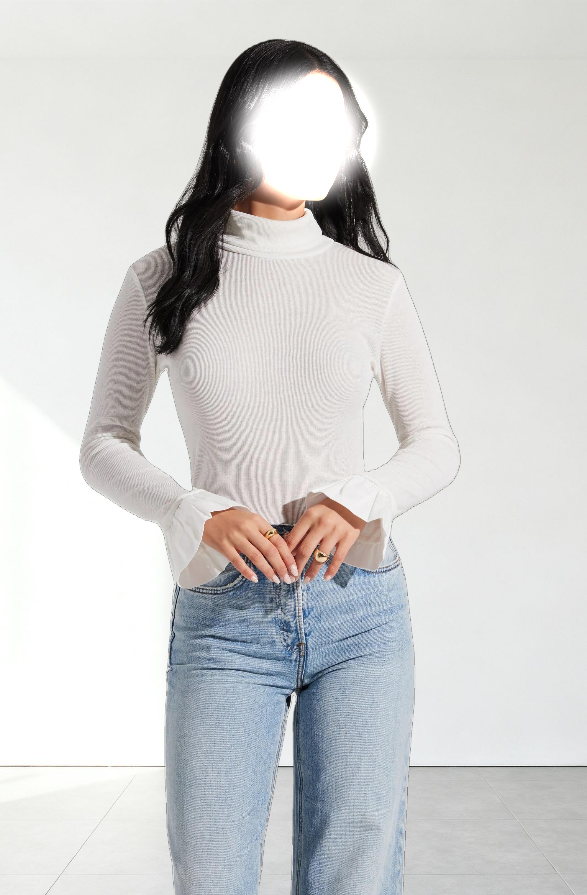 Flare Sleeve Ribbed Turtleneck