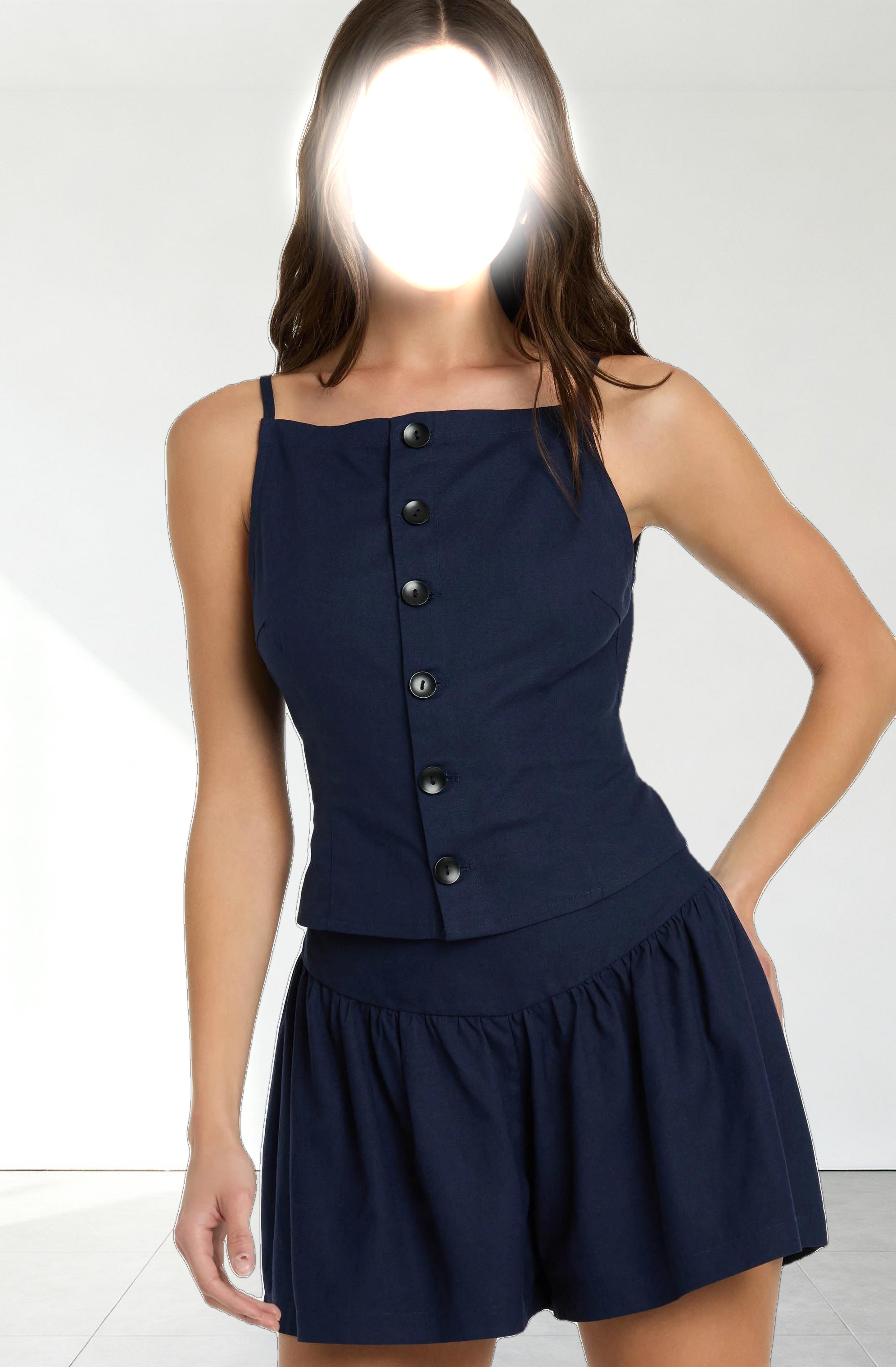 Linen-Blend Boat Neck Top