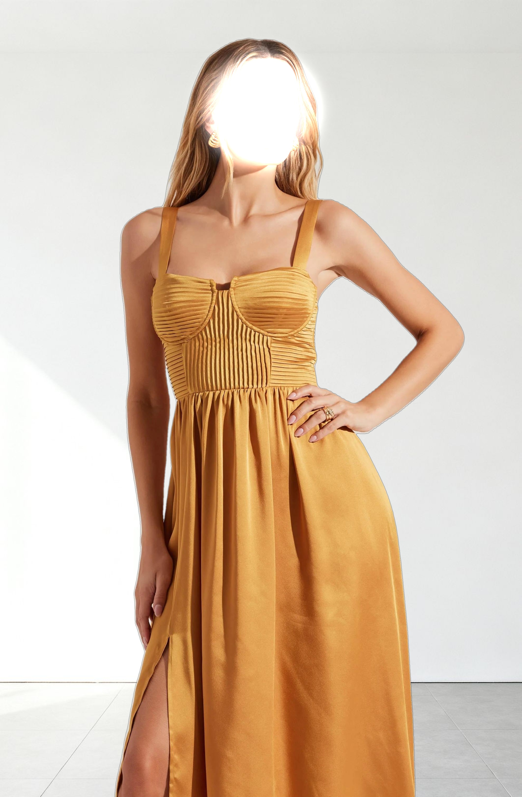 Pleated Bustier Midi Dress