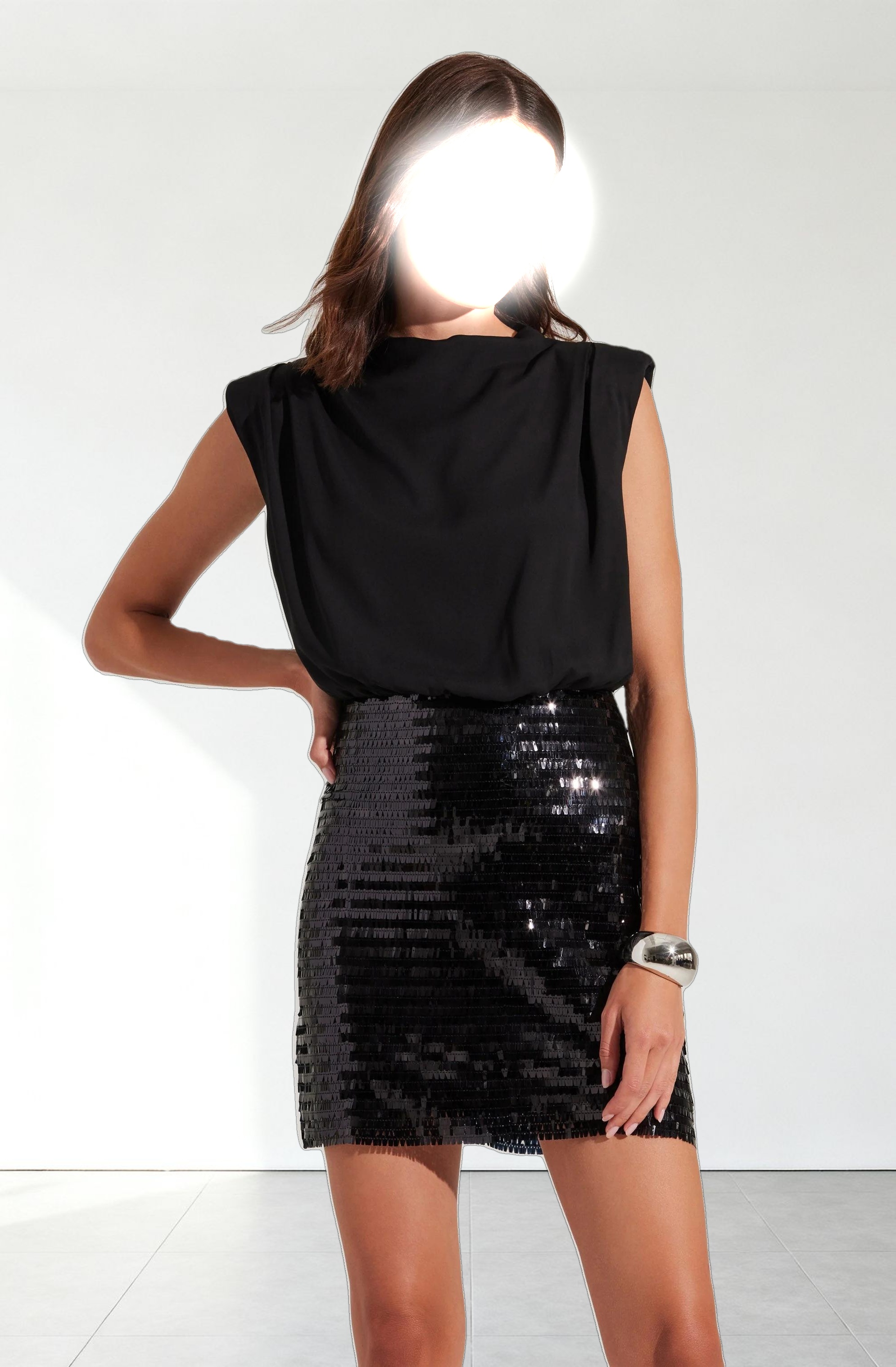 Sequin Mixed Media Mini Dress