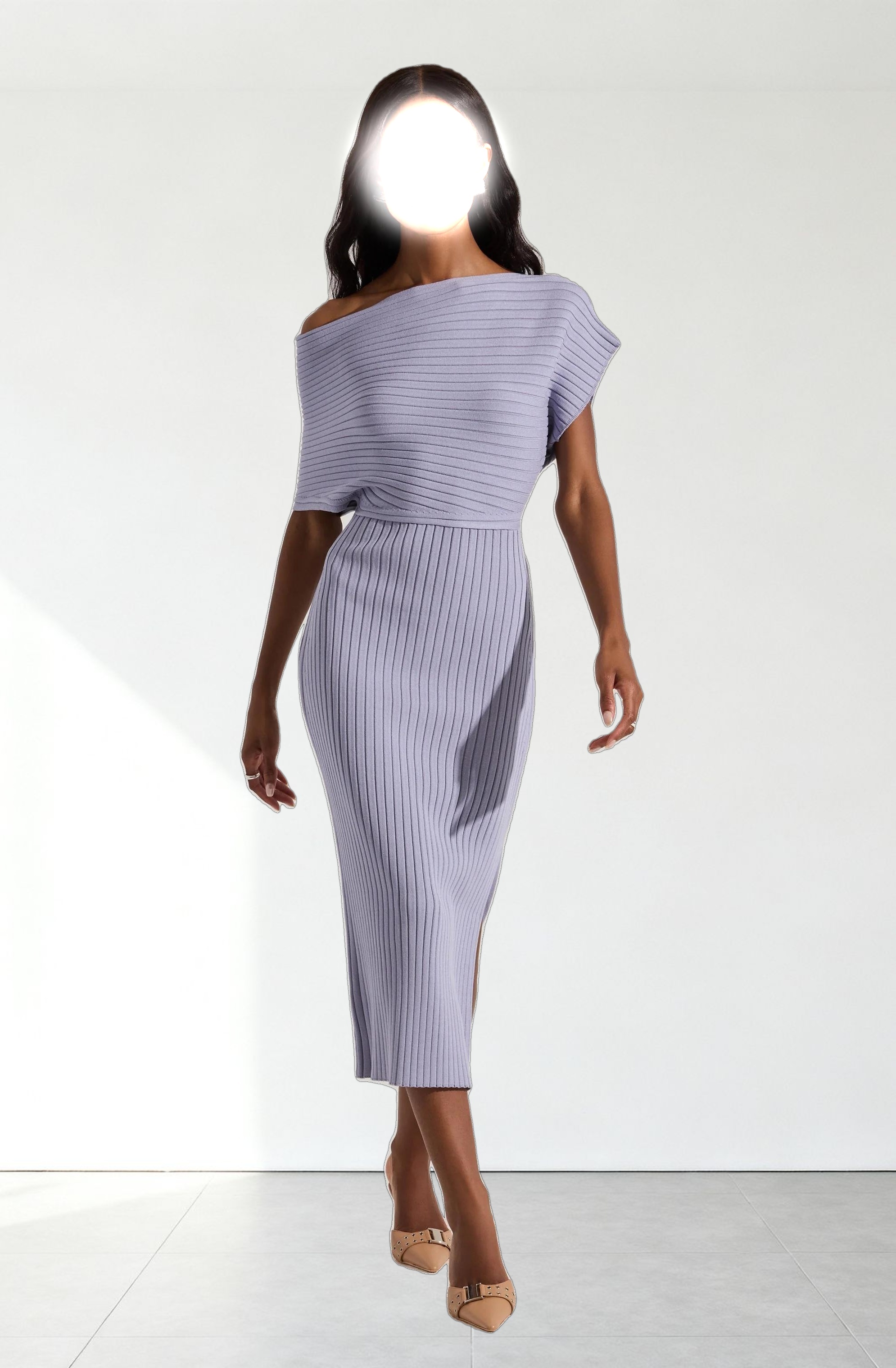 Off Shoulder Ribbed Sweater Dress