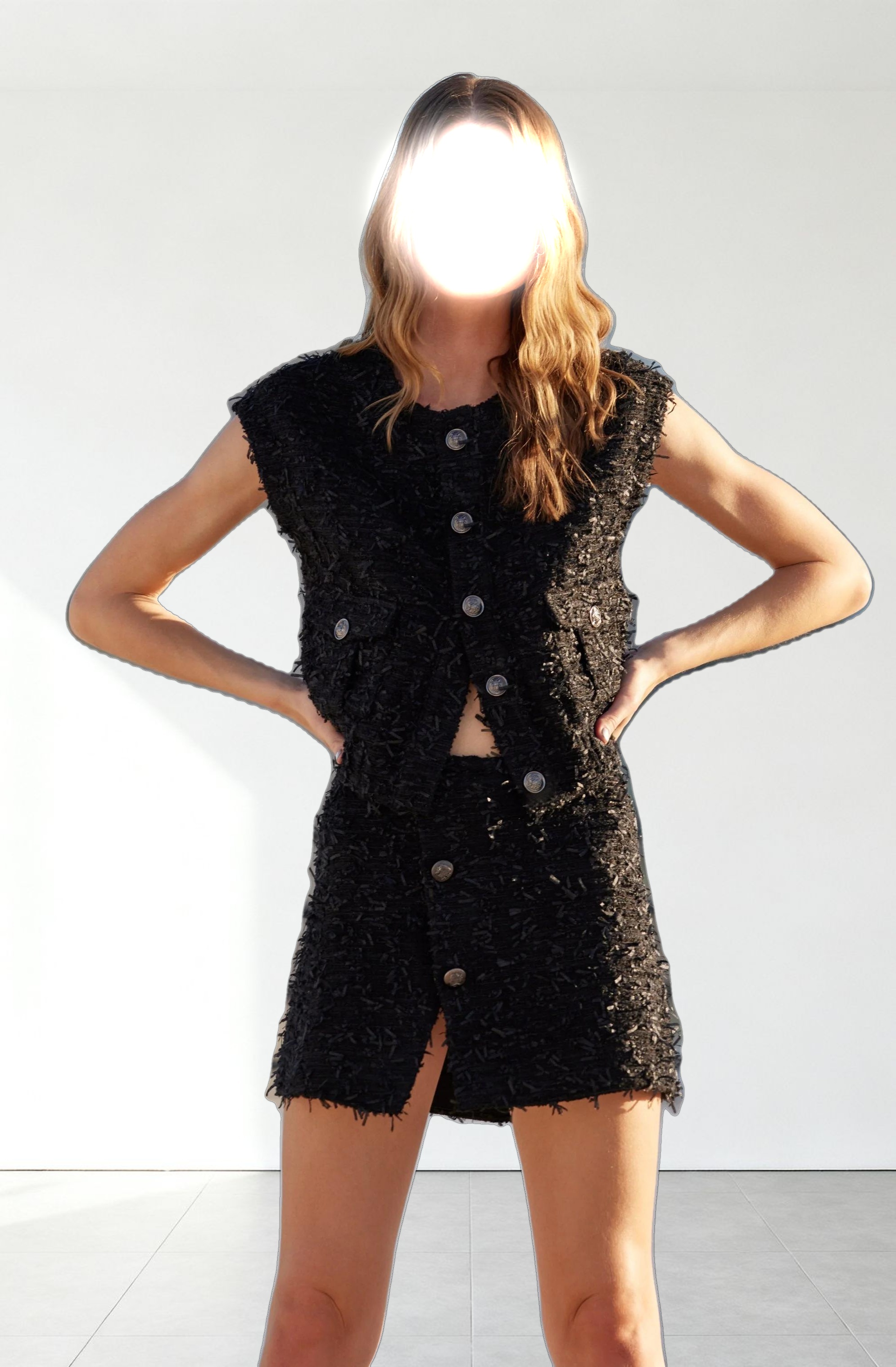 Pedrine Textured Tweed Mini Skirt