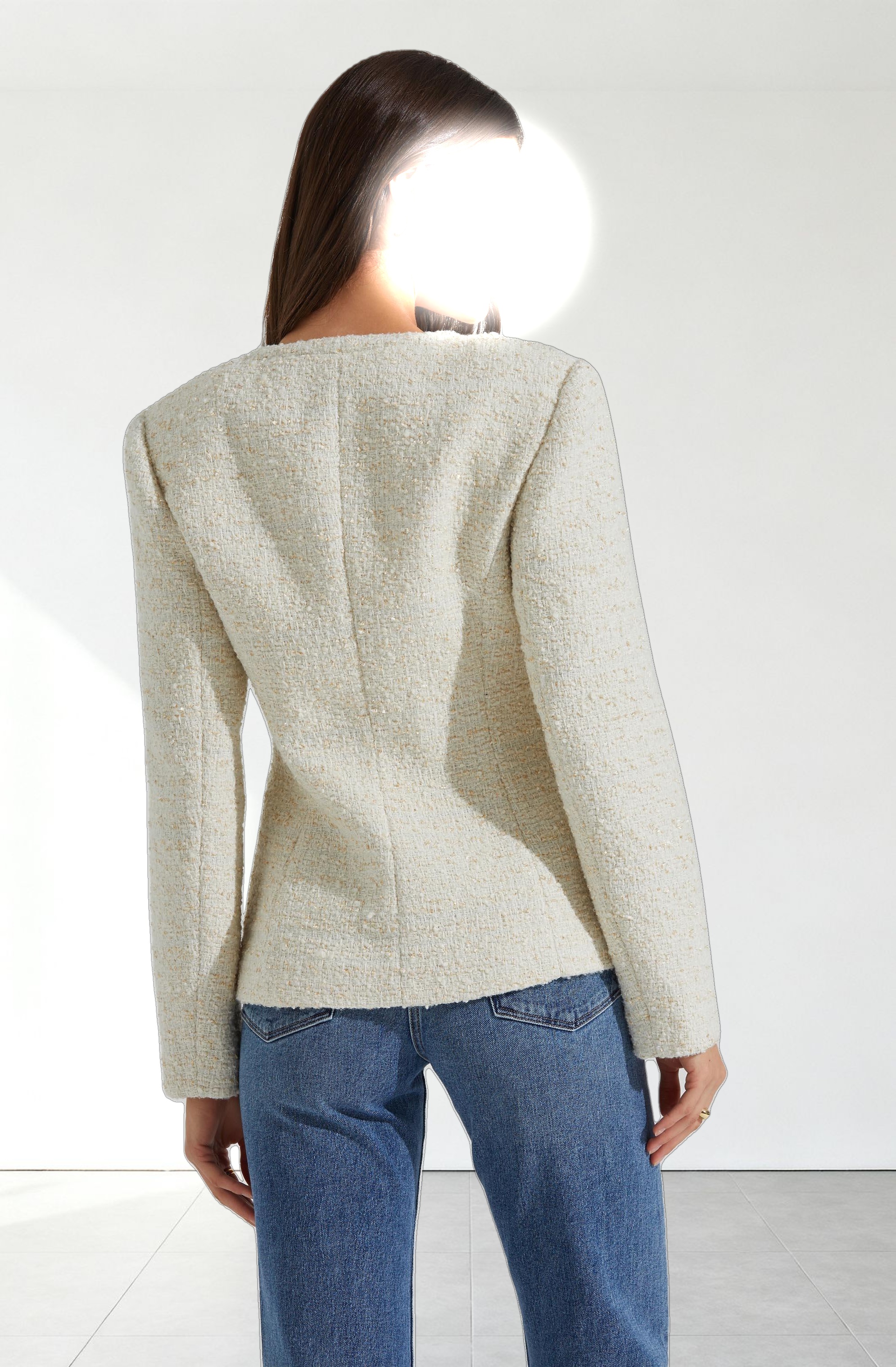 Sarae Collarless Tweed Jacket