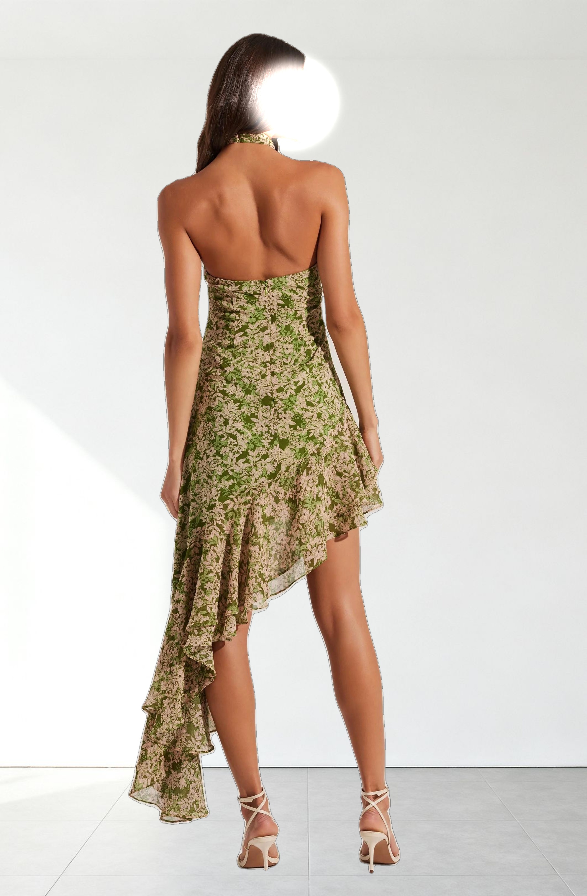 Asymmetrical Ruffle Hem Halter Dress