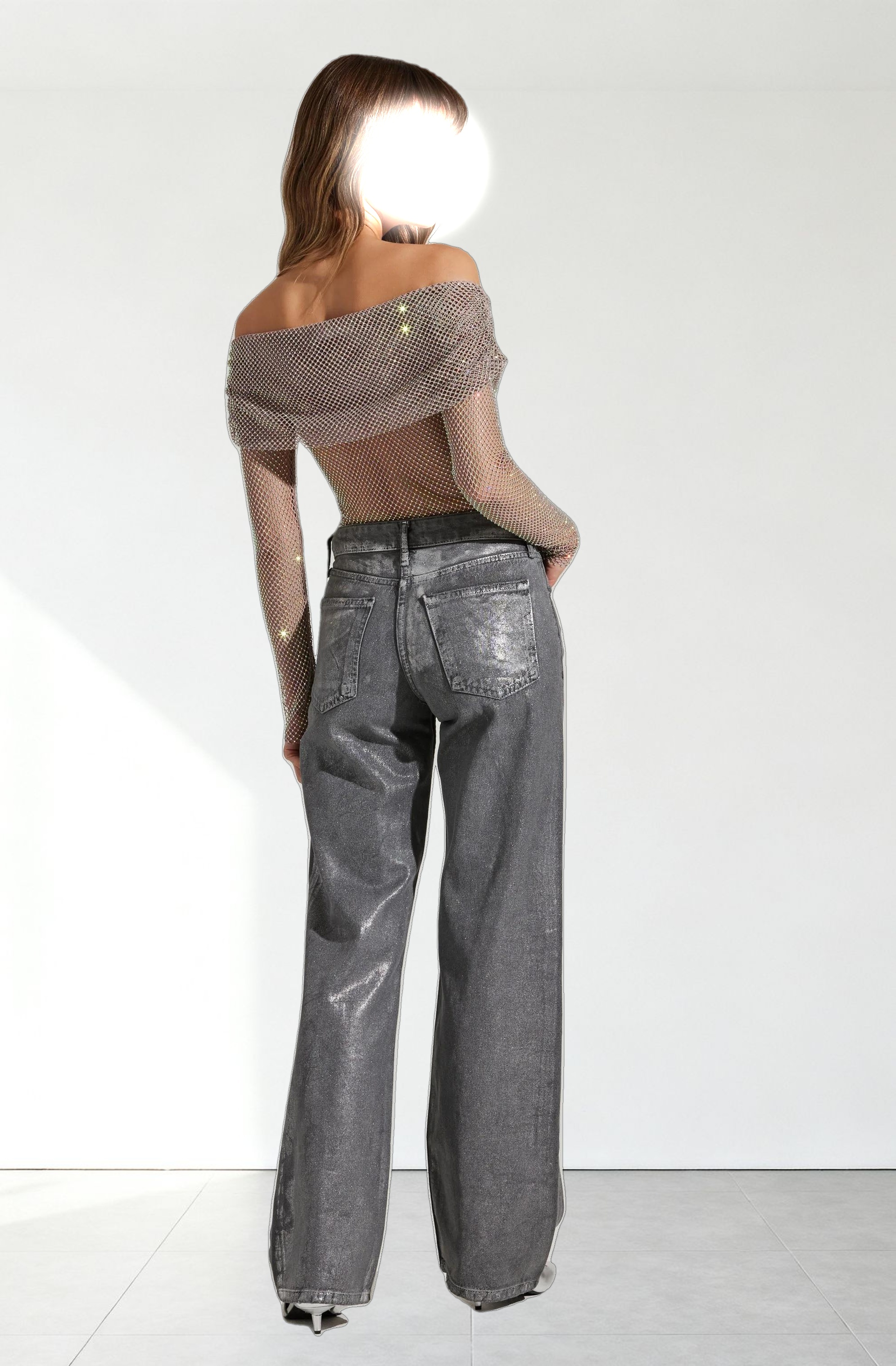 Diamante Rhinestone Mesh Off Shoulder Top