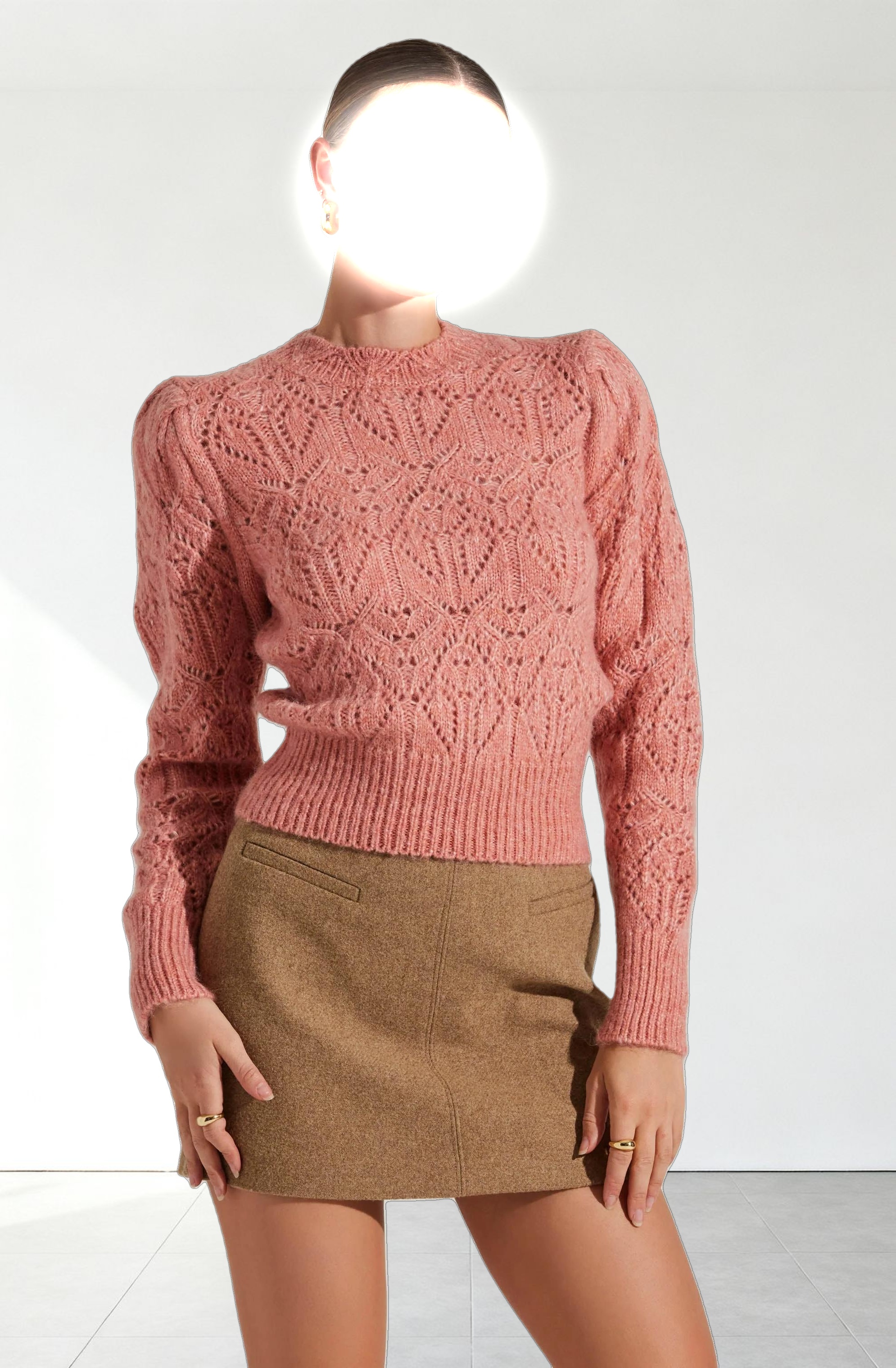 Evy Pointelle Puff Sleeve Sweater