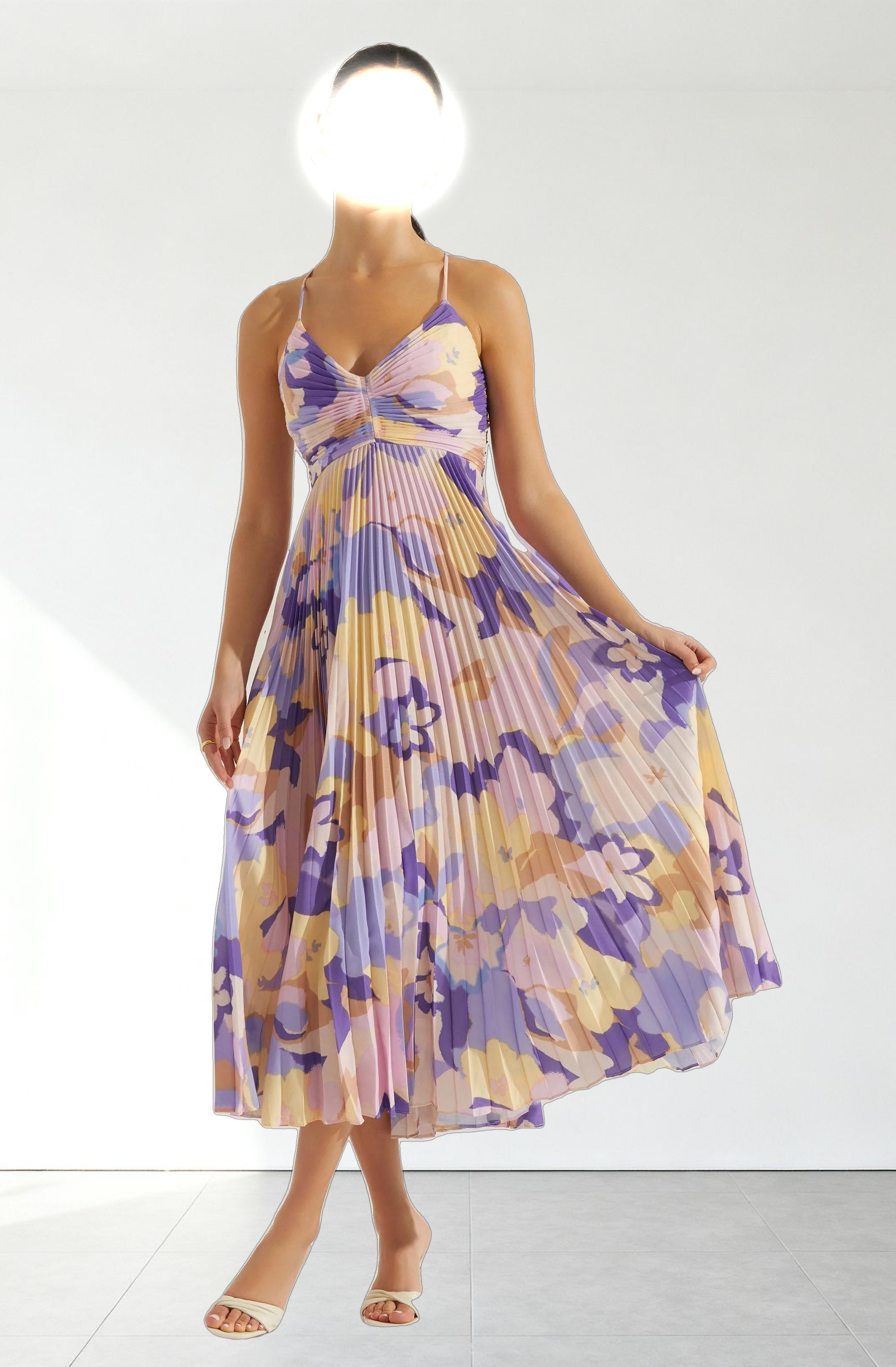 Blythe Floral Plisse Midi Dress