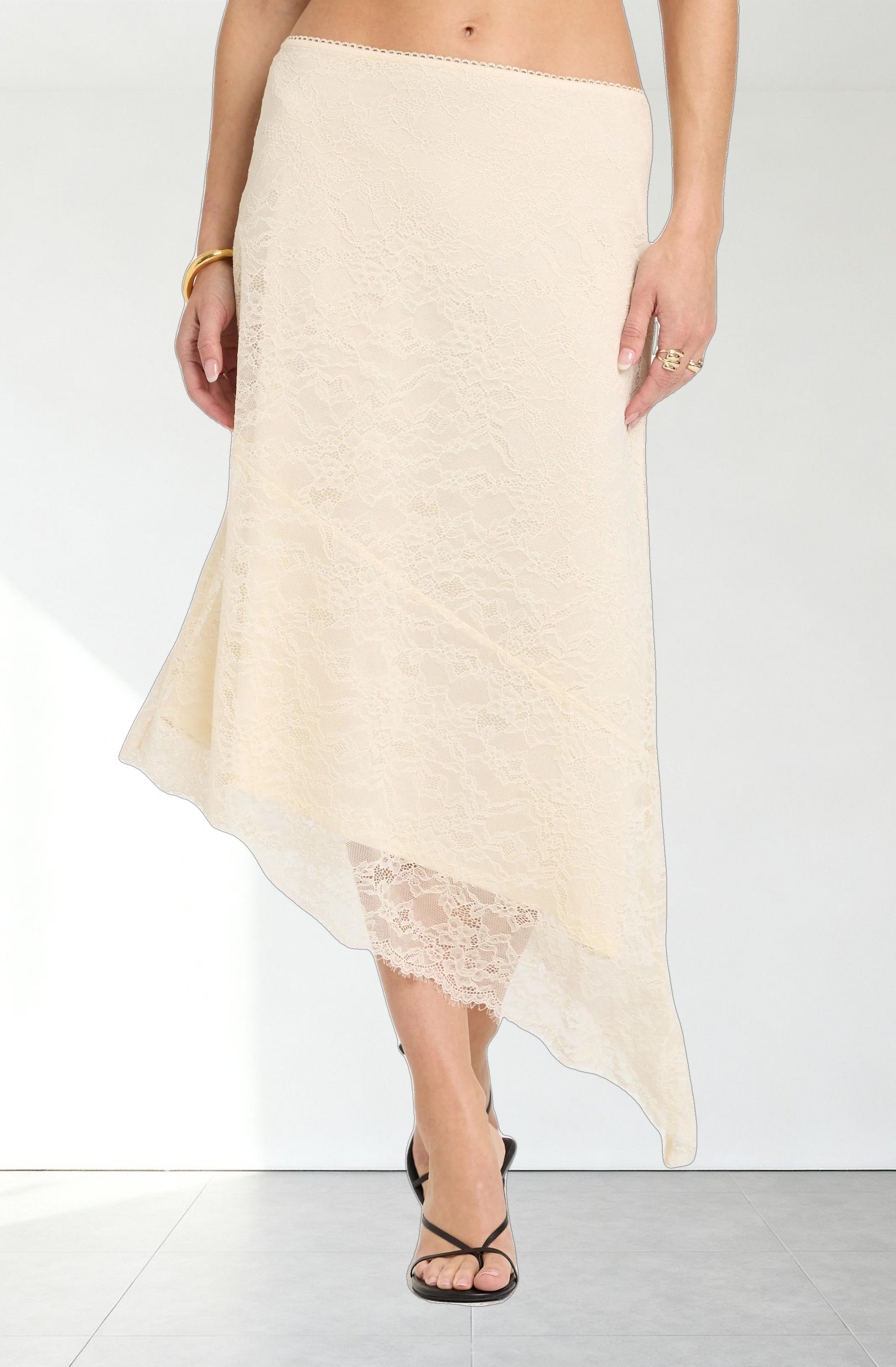 Asymmetrical Lace Midi Skirt