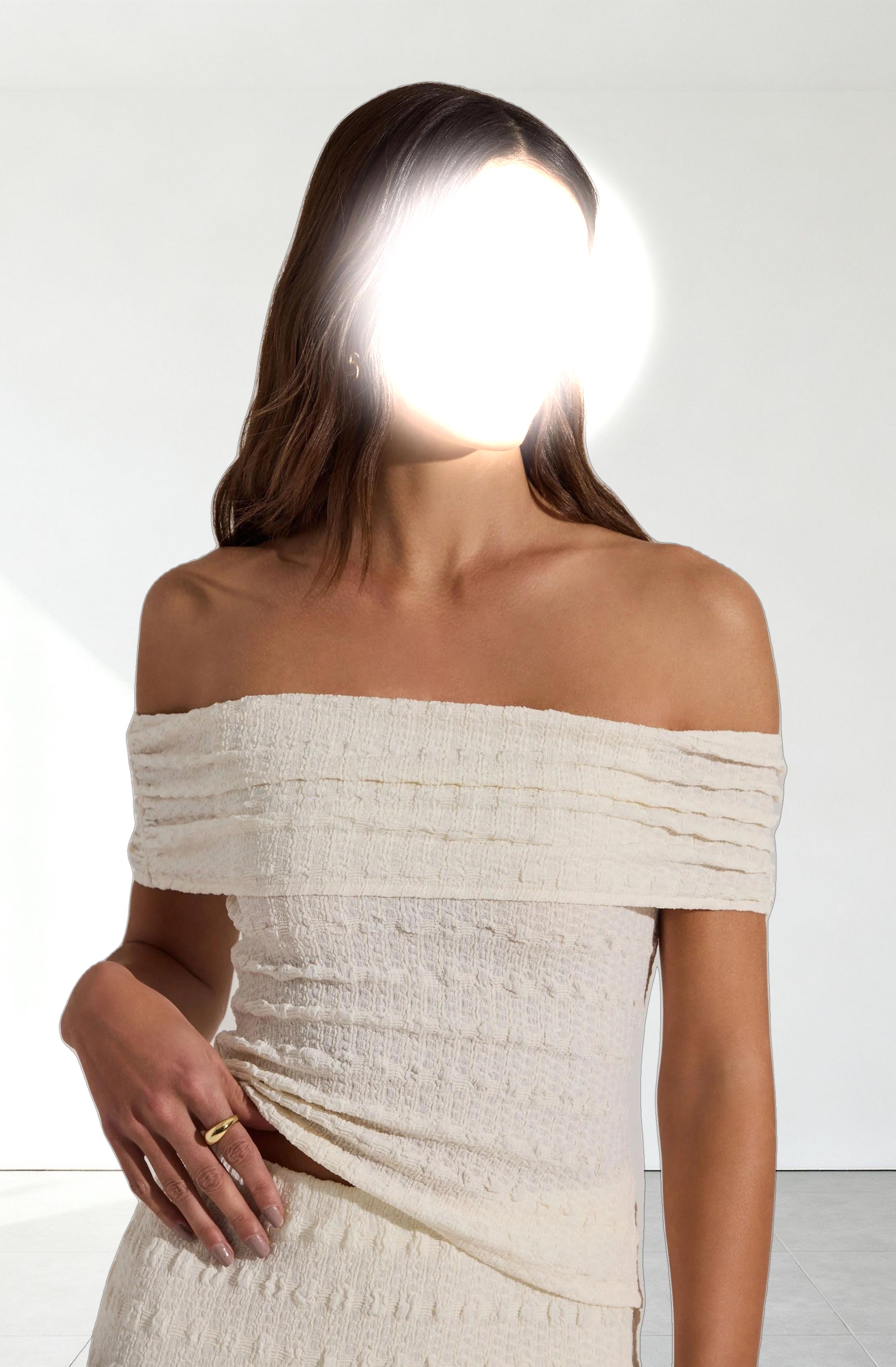 Off Shoulder Textured Knit Top