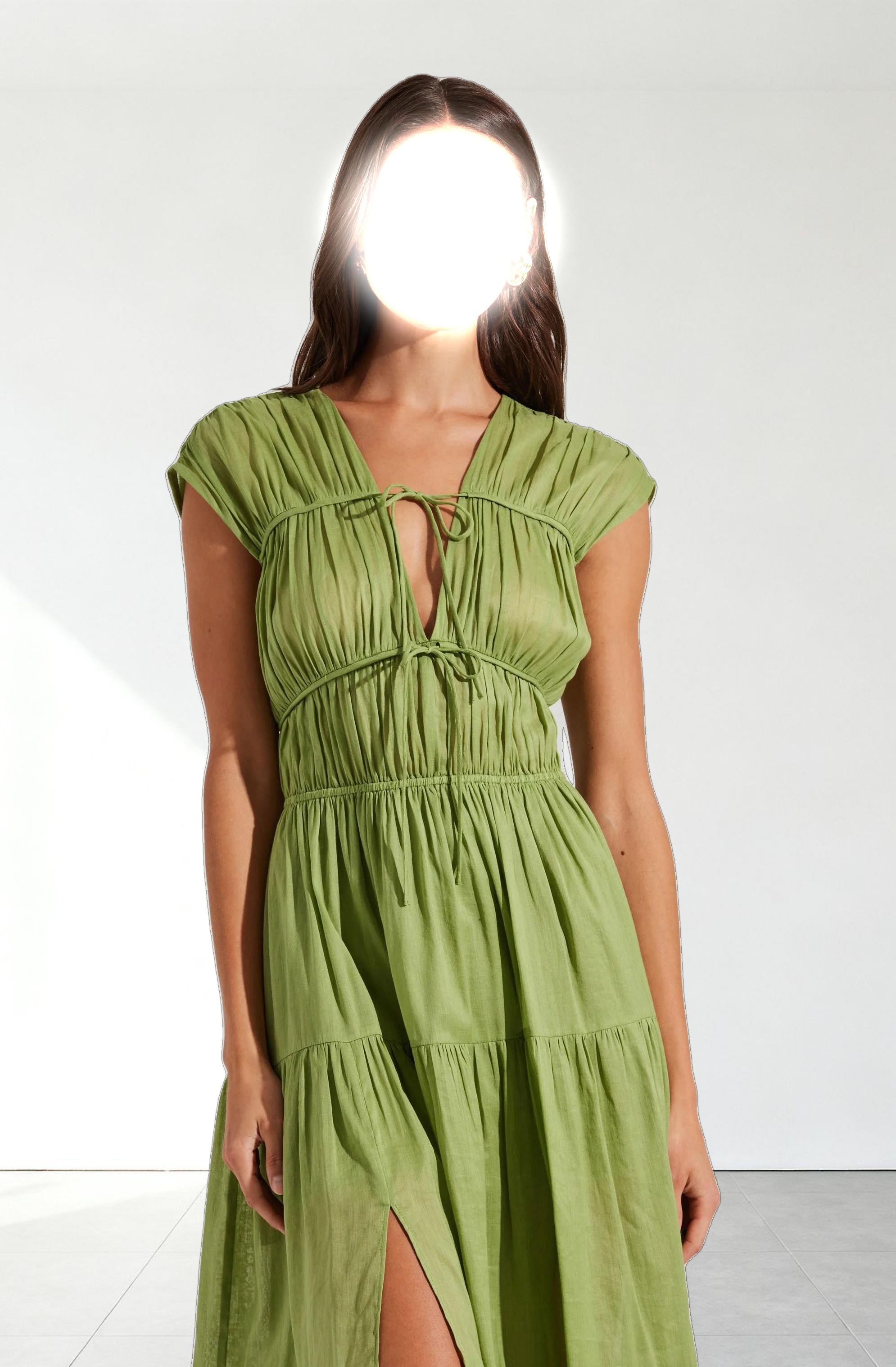 Alexandria Shirred Tiered Midi Dress